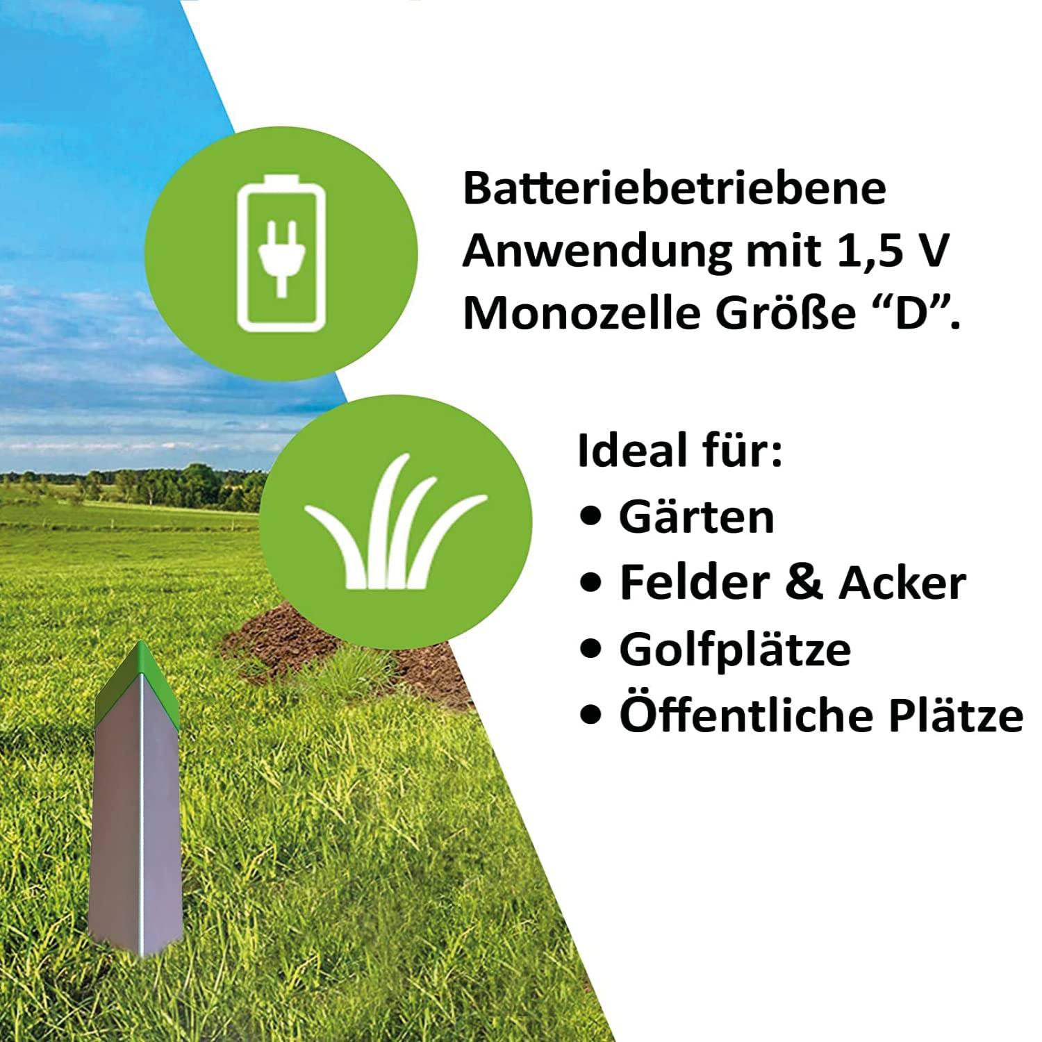 ISOTRONIC Odstraszacz kretów na baterie, przeciw kretom, nornikom, mrówkom, wężom, z wibracjami kwarcowymi i wibracjami – zakres działania 1250 m², 3 sztuki