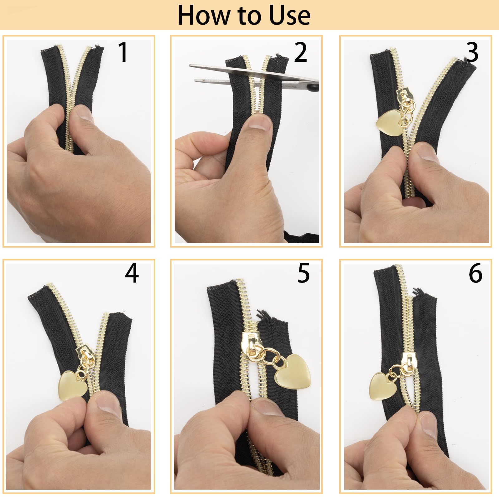 VOKABY 9m #5 Endlosreißverschluss mit Zipper 6mm,Reißverschluss mit 20 Metall-Reißverschlussanhängern (Gold,Schwarz)