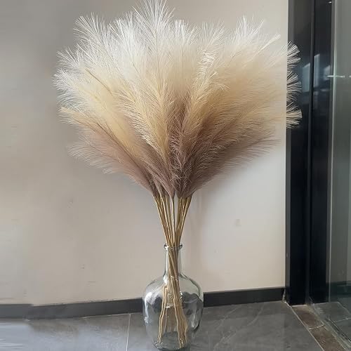 38" 10 Stems Faux Pampas Grass Tall Decor for Floor Vase (Beige Mixed) | Artificial Pampas Grass Fluffy Pompas Floral Arrangement and Vase Filler for Boho Home Wedding Mothers Day Decoration