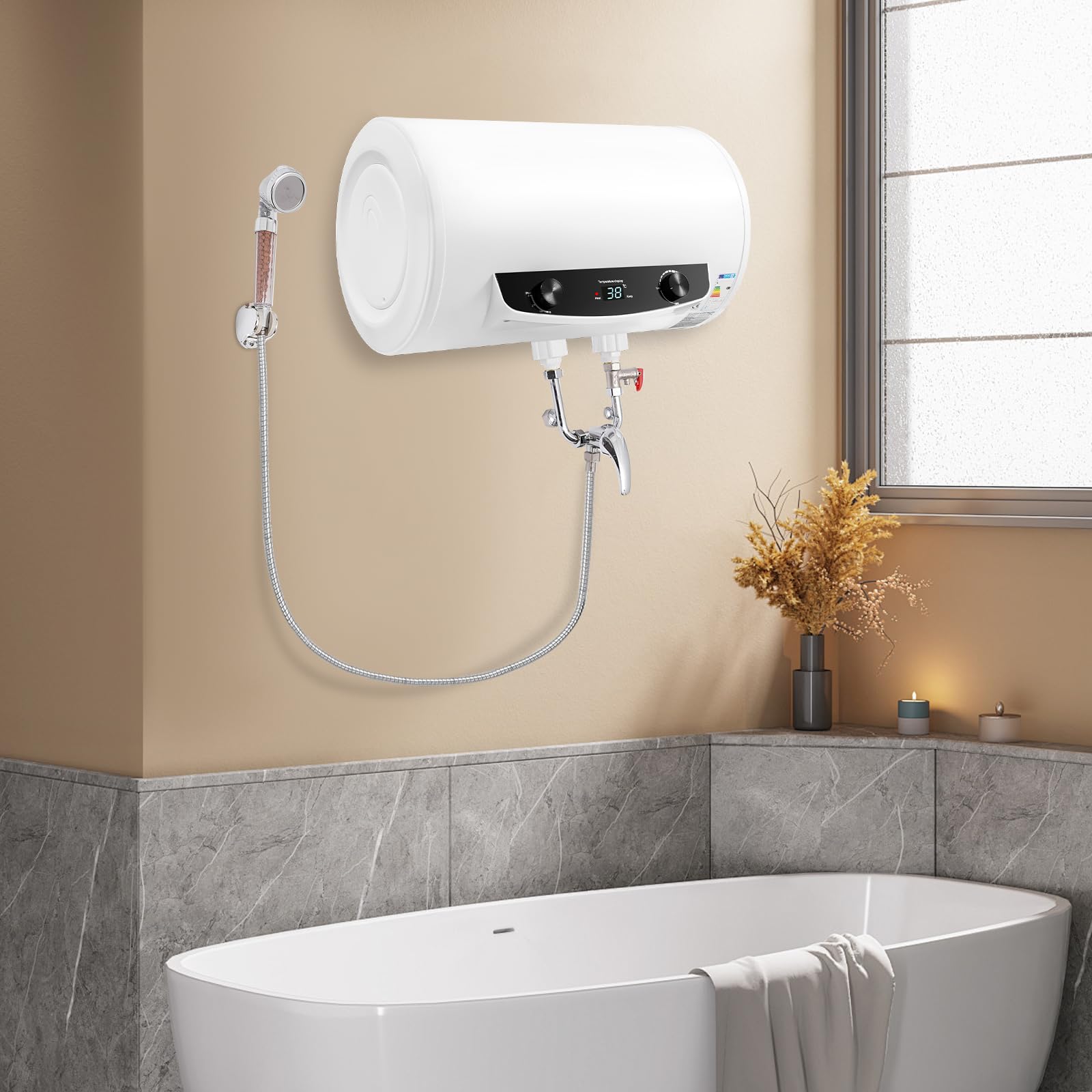 Scaldacqua elettrico, scaldabagno intelligente per uso domestico, scaldabagno elettrico, capacità 35 litri, adatto per cucine, bagni e parrucchieri
