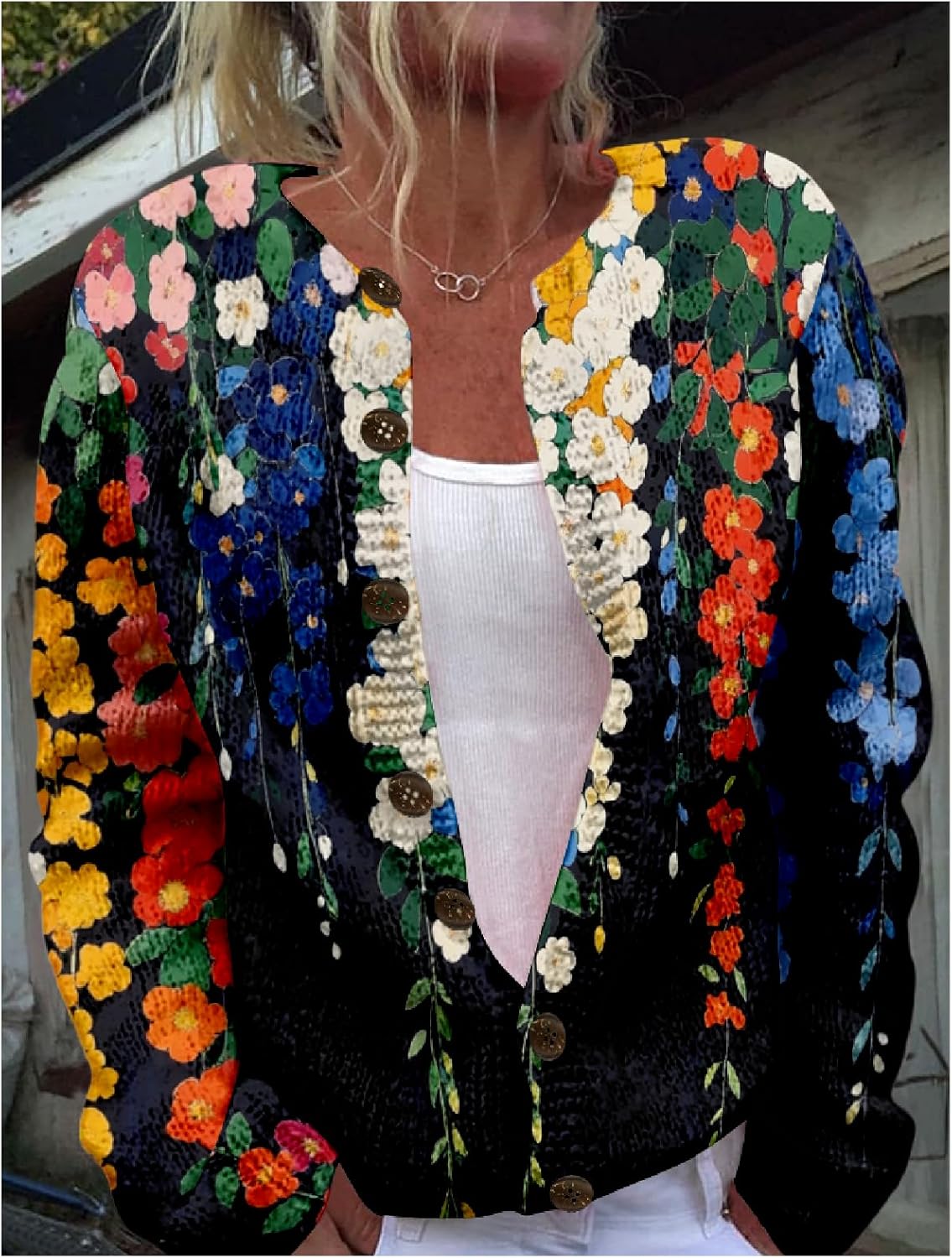 Floral Sweater Cardigan for Women Button Plus Size Cropped Knitted Open Front Chunky Winter Long Sleeve Blouses