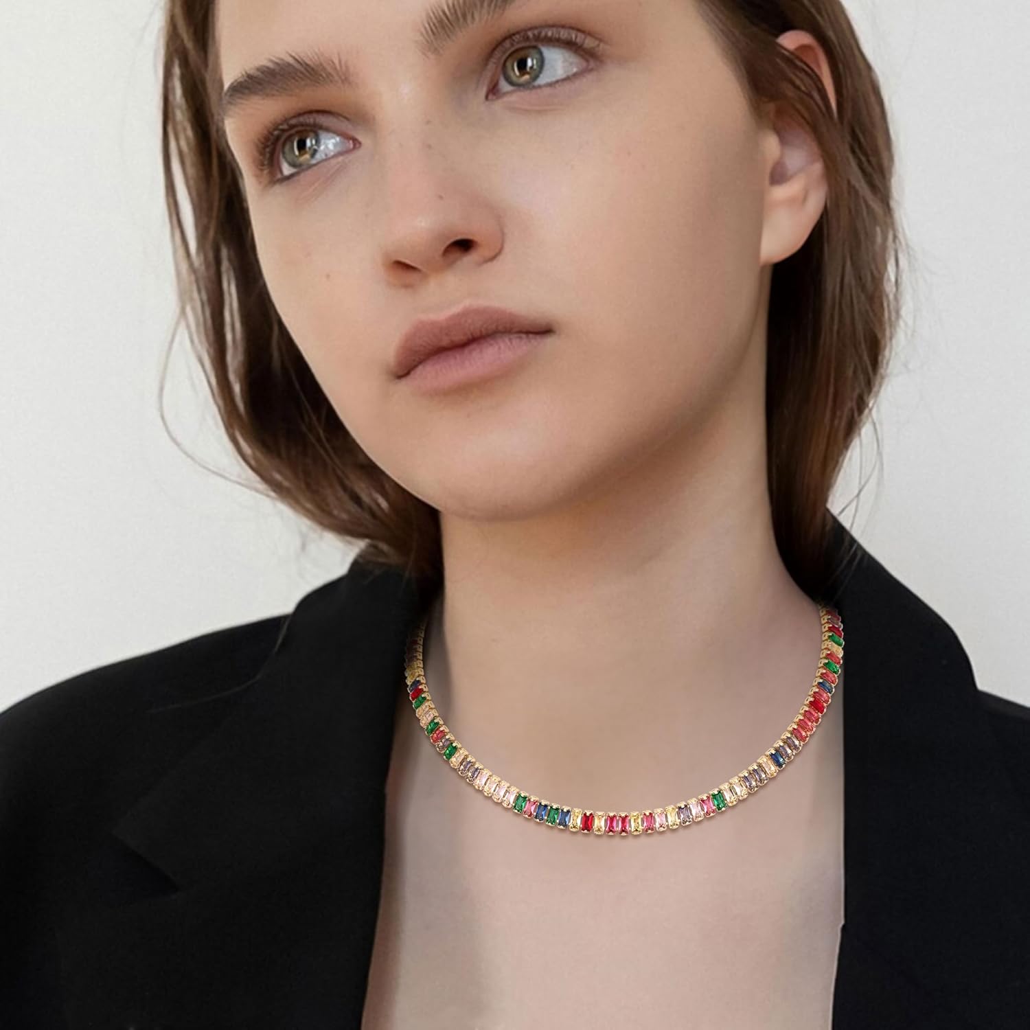 FANZE Sparkly Tennis Necklaces for Women Cubic Zirconia Gold Plated Choker Necklace Dainty Jewelry Gifts for Holiday Wedding Party Prom Valentines Day - Image 4