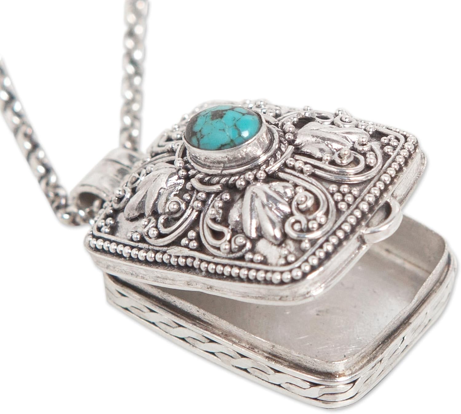 NOVICA Handmade .925 Sterling Silver Men's Locket Necklace Artisan Crafted Reconstituted Turquoise Pendant Indonesia Gemstone 'Sweet Secret'