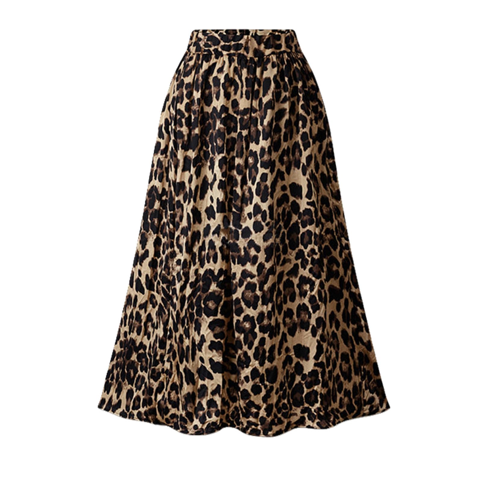 Gonna Donna Gonna Midi da Donna Taglie Forti - Gonna Lunga in Velluto Dorato A Trapezio con Stampa Leopardata per Autunno E Inverno-Leopardo-s