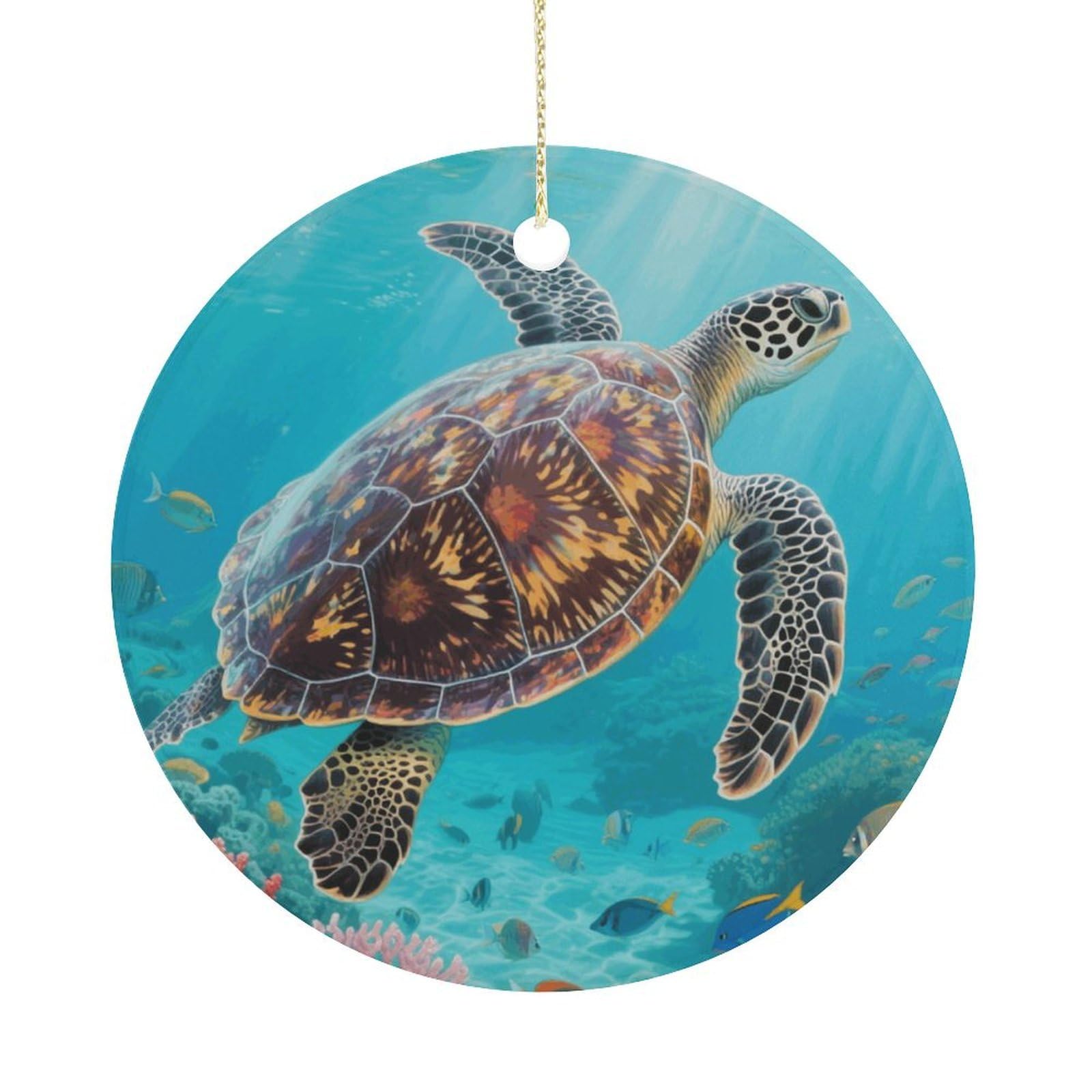 Personalized Christmas Ornaments 2025 Ceramic Hanging Sea Turtle Ornaments with Gold String Double-Sided Vintage Holiday Decorations for Tree Mantel Tabletop Xmas Party Favors