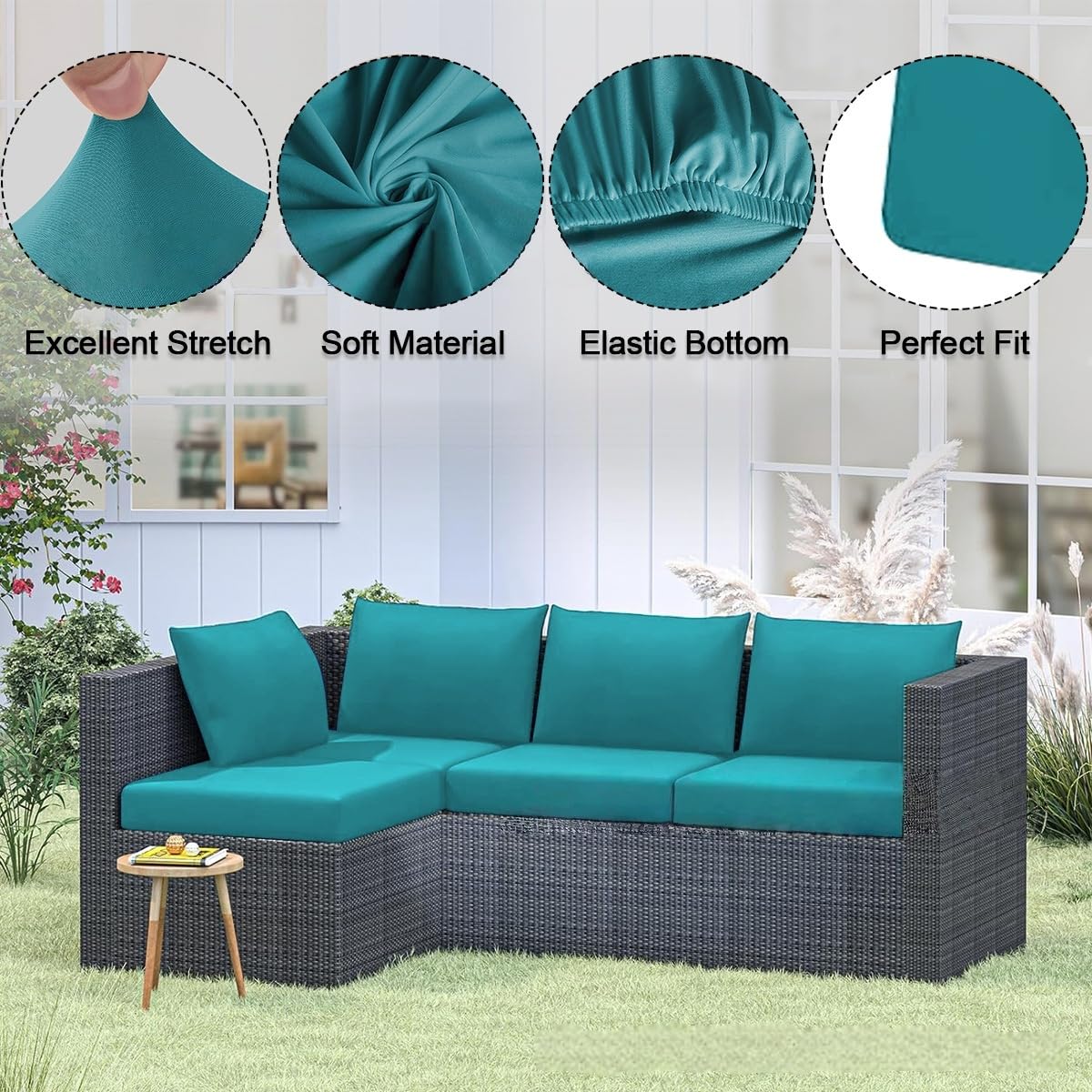 Hiseng Lot de 8/12/14 Housses de Coussin d'extérieur Extensible pour Salon de Jardin, Couleurs Unies Housses de Coussin de Rechange Canapé Extérieur Meubles de Terrasse (Bleu Marine,12 pièces)