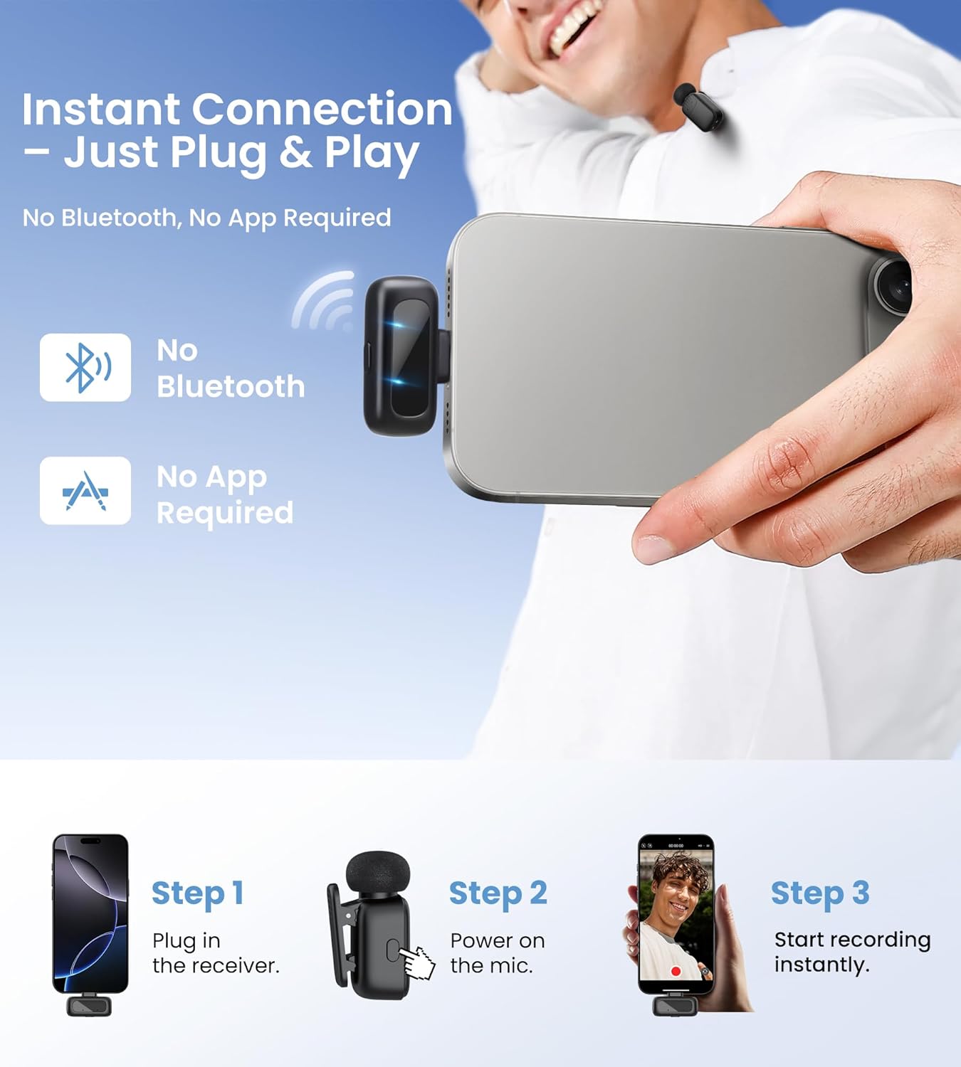 Mini Wireless Lavalier Microphone for iPhone/Android/PC with USB-C Plug, Noise Reduction, 25H Battery Life with Charging Case, Plug & Play, Tiny Mics for Vlogging & Podcast - Image 2