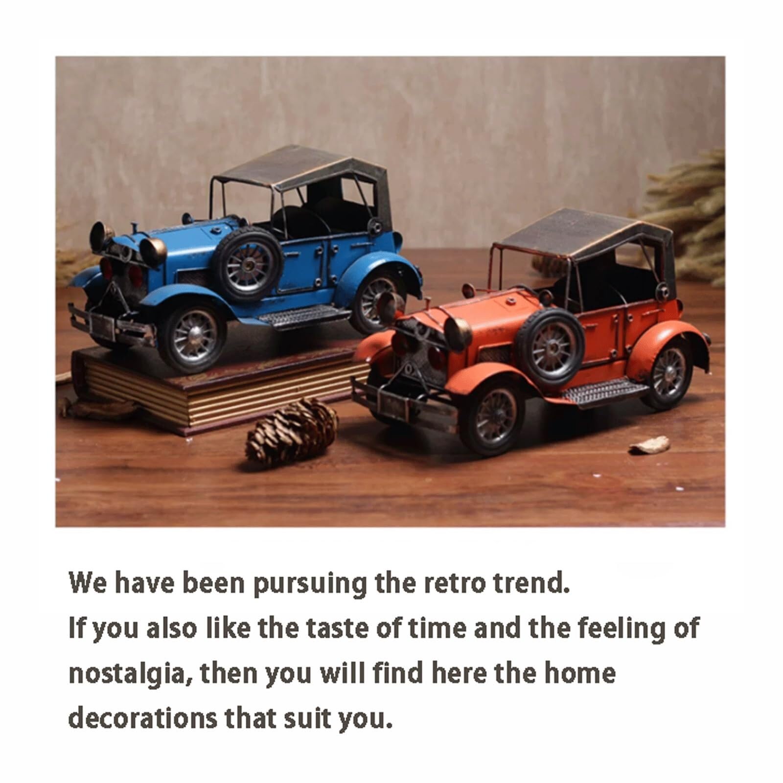 Wystrój vintage żelazna metalowa rzeźba starego samochodu statuetka do dekoracji domu unikalny europejski styl kreatywna duża figurka pokój prezent akcesoria do stolika nocnego (pomarańczowa)