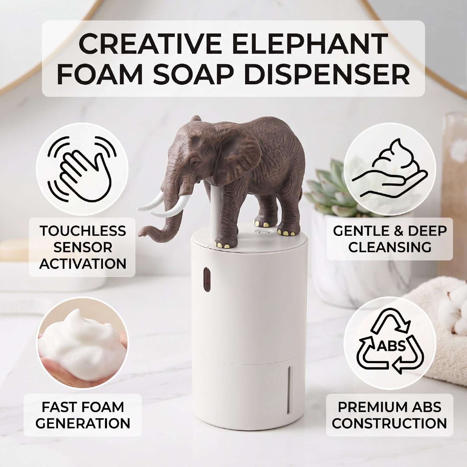 Fafeicy Dispensador Automático de Jabón Elefante, Espuma sin Contacto