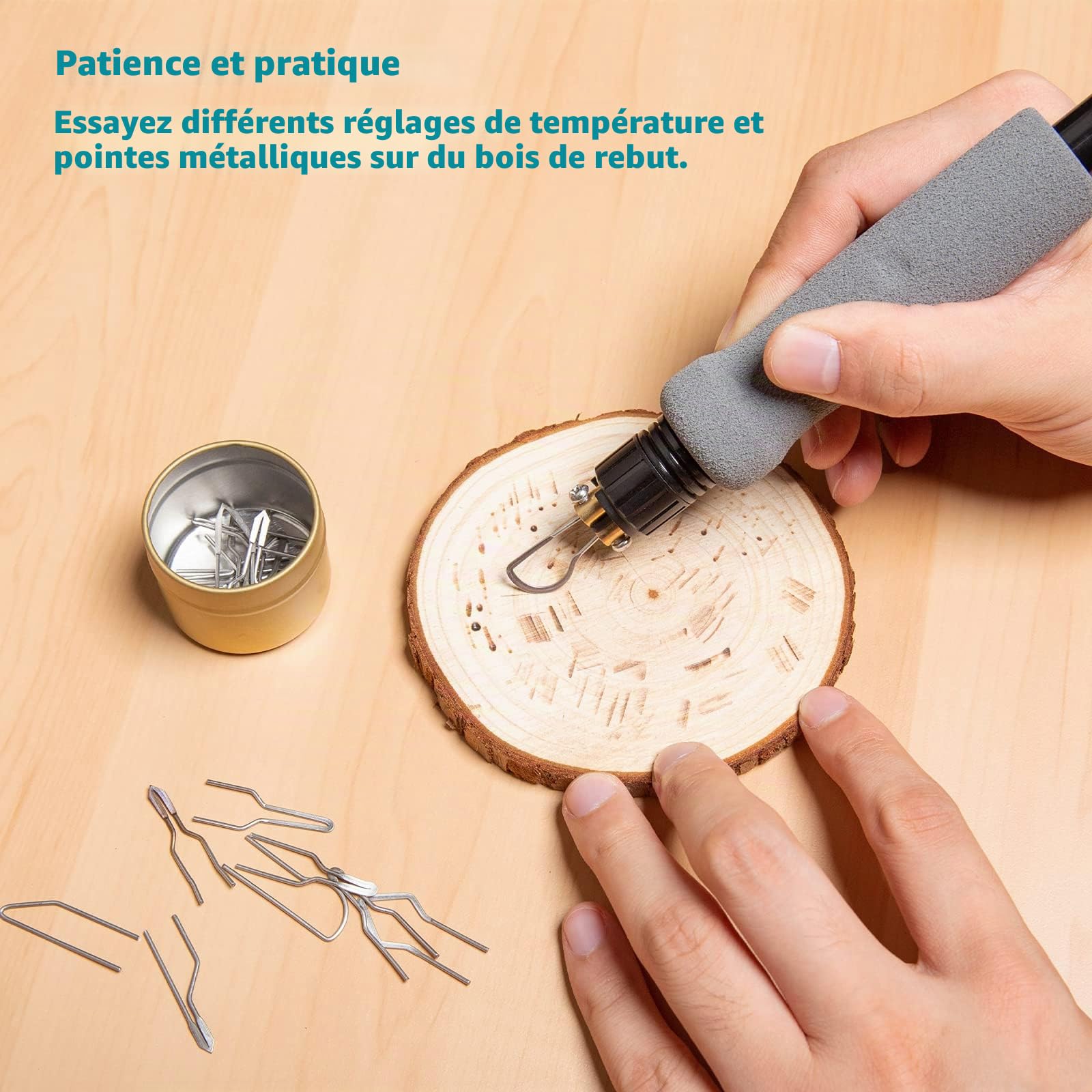 YIHUA 939-III Kit d'outils de pyrogravure Station de pyrogravure bois avec 2 stylos de pyrographique (type fil-pointe) avec 20 embouts de pyrogravure 2 bois de pyrographique (EU PLUG)