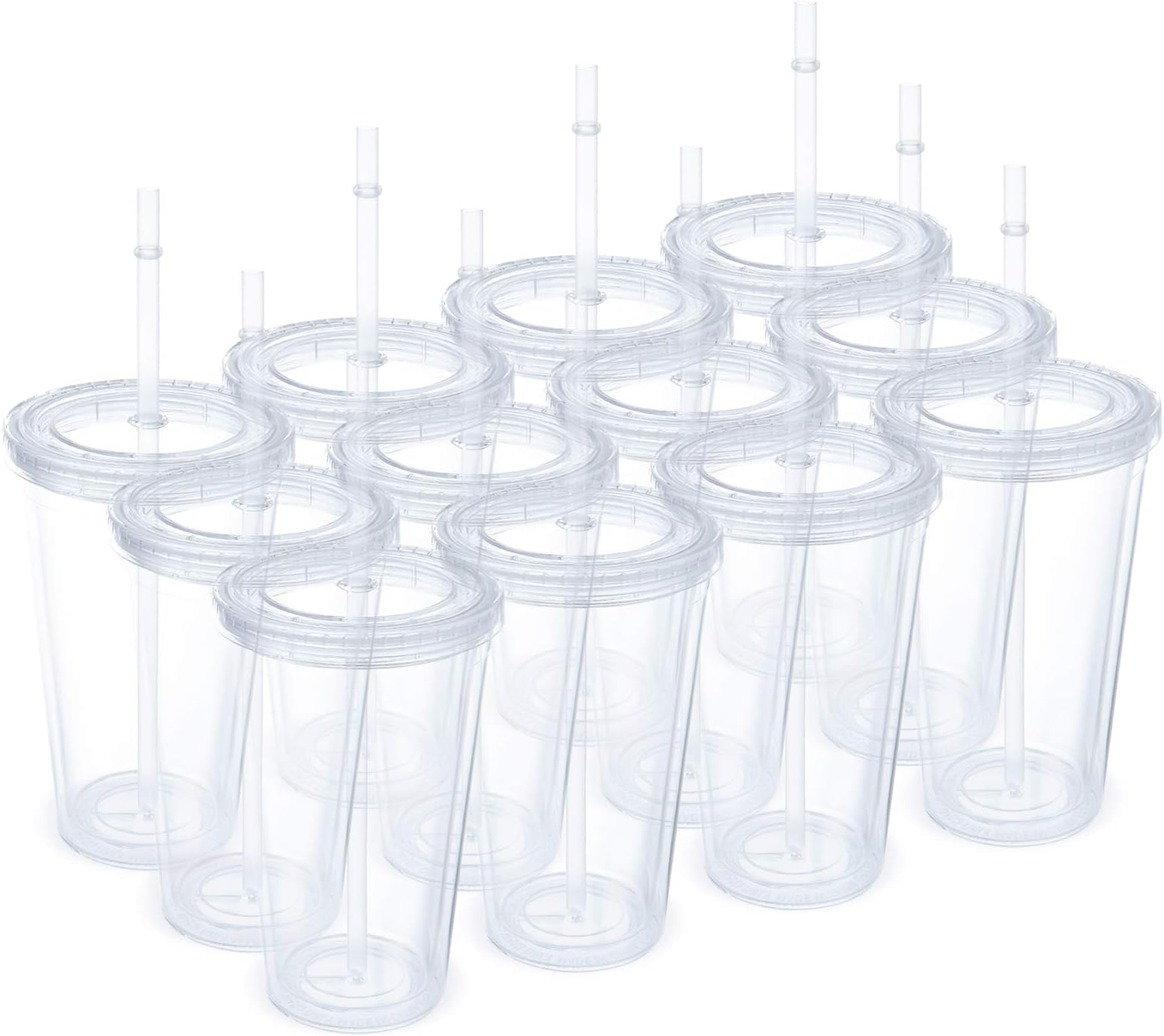 12 Pack Clear Insulated Tumblers, Plastic Tumbler Cups