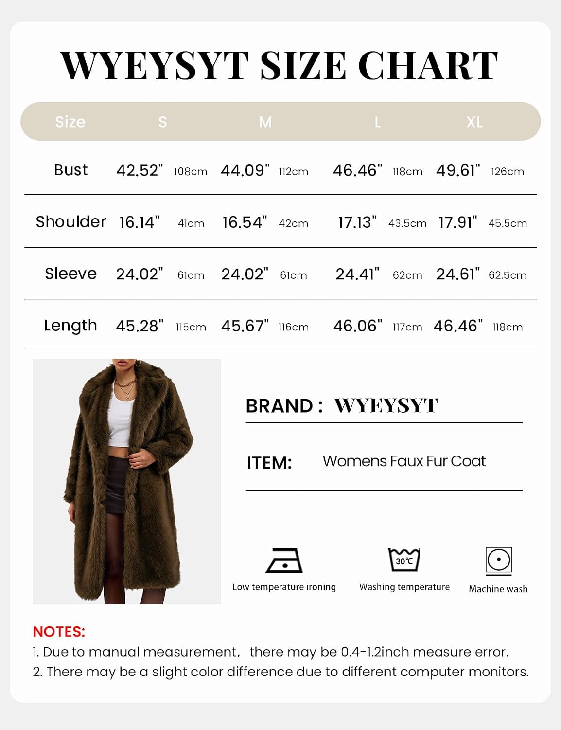 Wyeysyt Womens Faux Fur Coat Long Warm Fluffy Winter Jacket