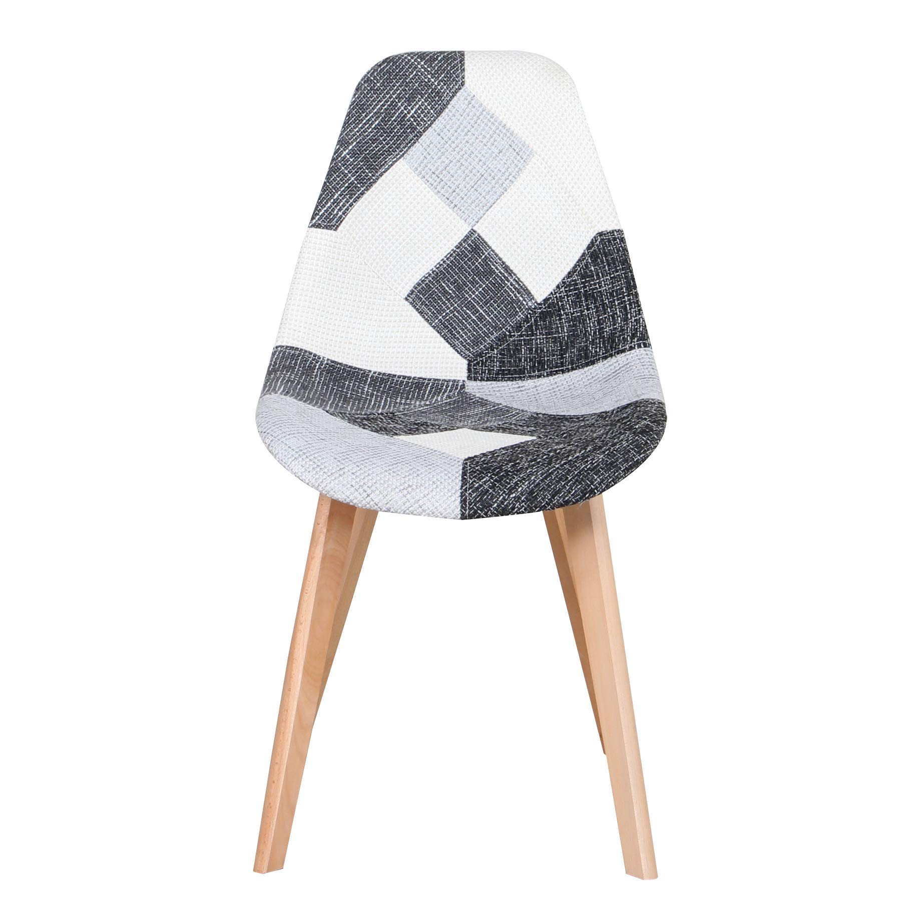 GrandCA HOME Zestaw 4 krzeseł do jadalni skandynawskich w patchworku, 4-częściowy zestaw skandynawskich foteli w stylu patchworkowym, tapicerowane krzesła, do kuchni, biura lub salonu, nogi z buku