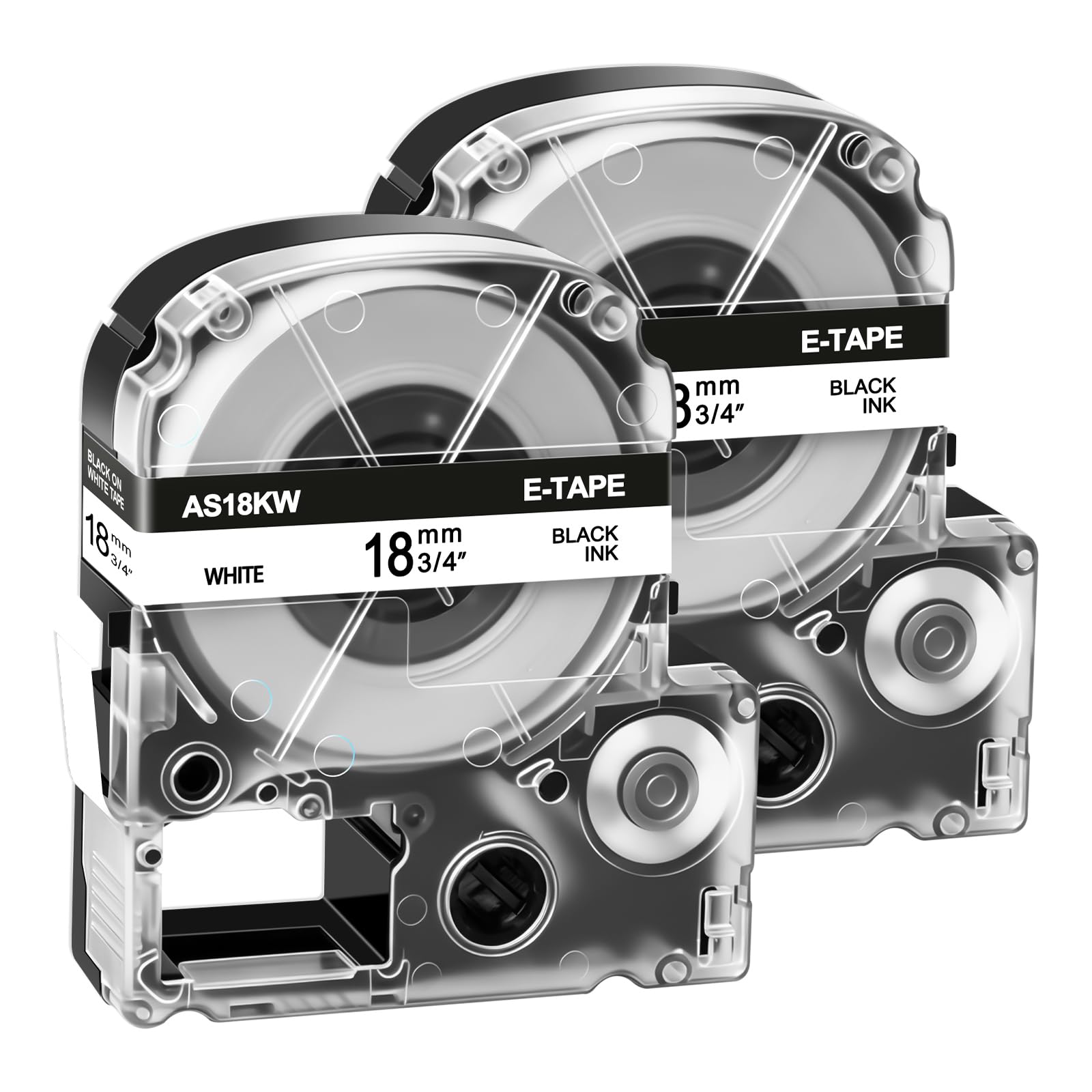 Cruxer 2‑Pack Replacement for SS18KW LK-5WBN AS18KW 18mm x 8m Laminated Black on White Label Tape Compatible with Epson LW-1000P LW-700 LW-400 LW-500 LW-600P LW-900P LW-PX300 Label Maker