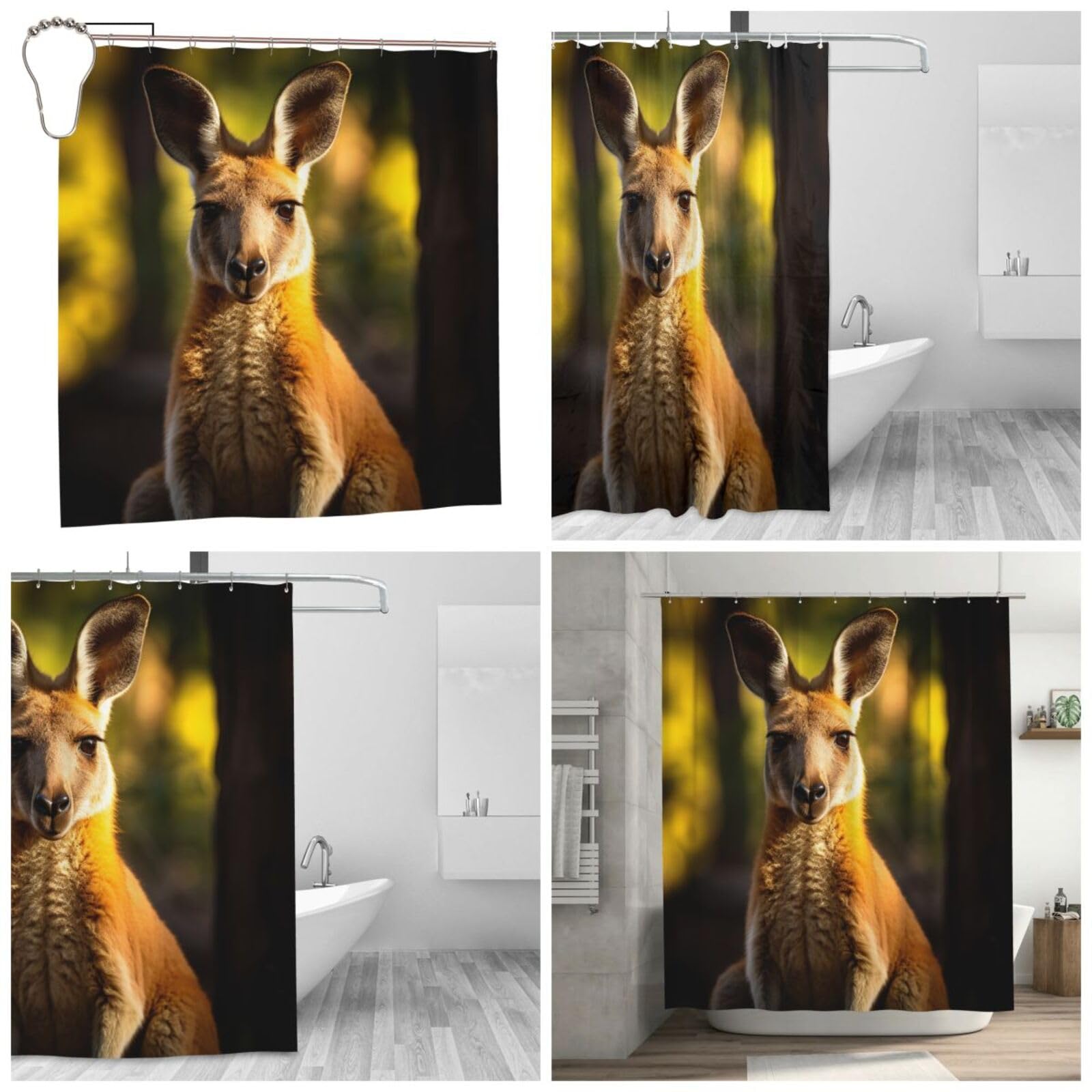 Rideau de douche lavable en microfibre moderne motif kangourou