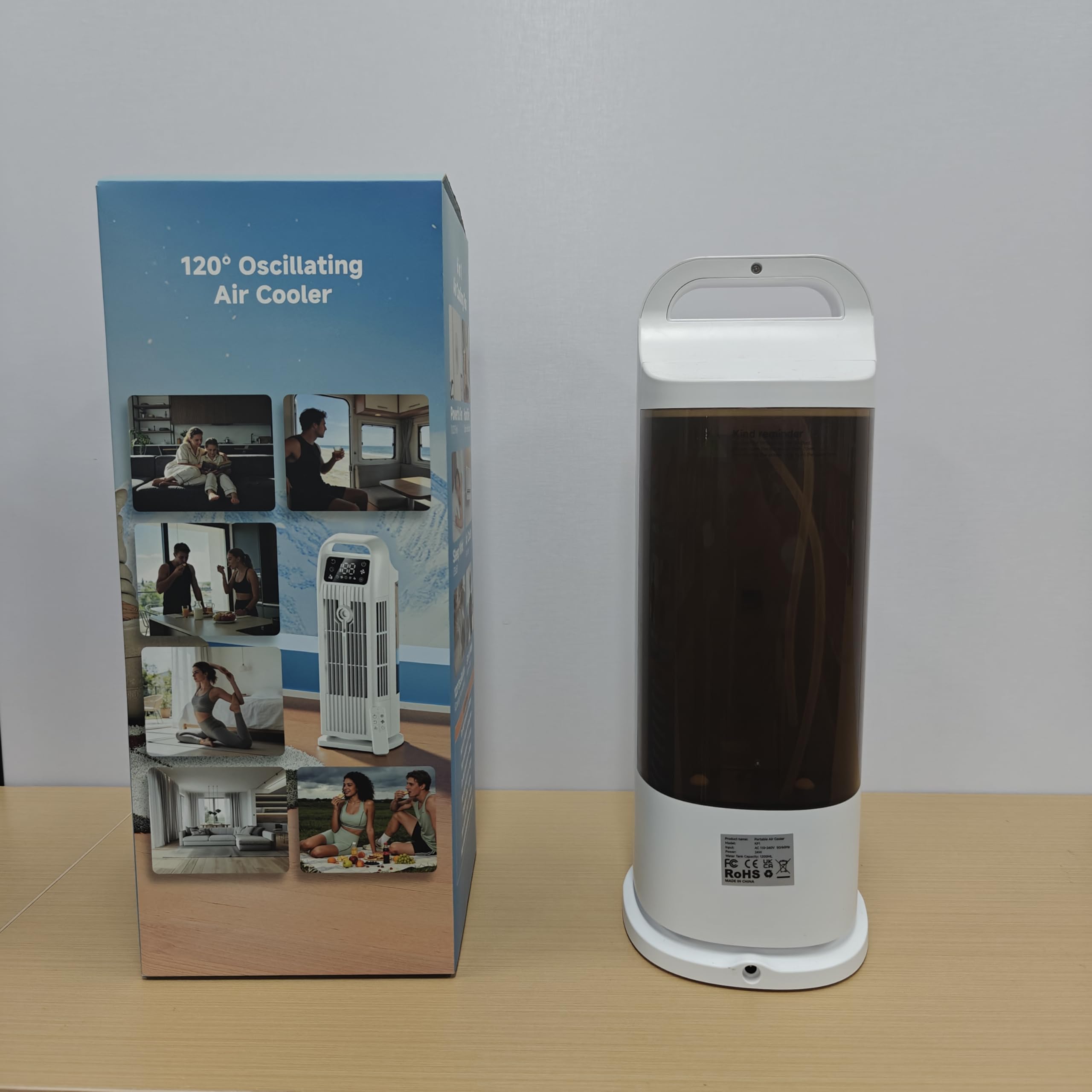 Enfriador de Aire Móvil 6 en 1, Enfriador de Aire Portátil Silencioso con Refrigerador de Aire 1200ml, Temporizadores de 1-12H, 4 Velocidades, Oscilación de 120°, Teclas Táctiles (Blanco Crema)