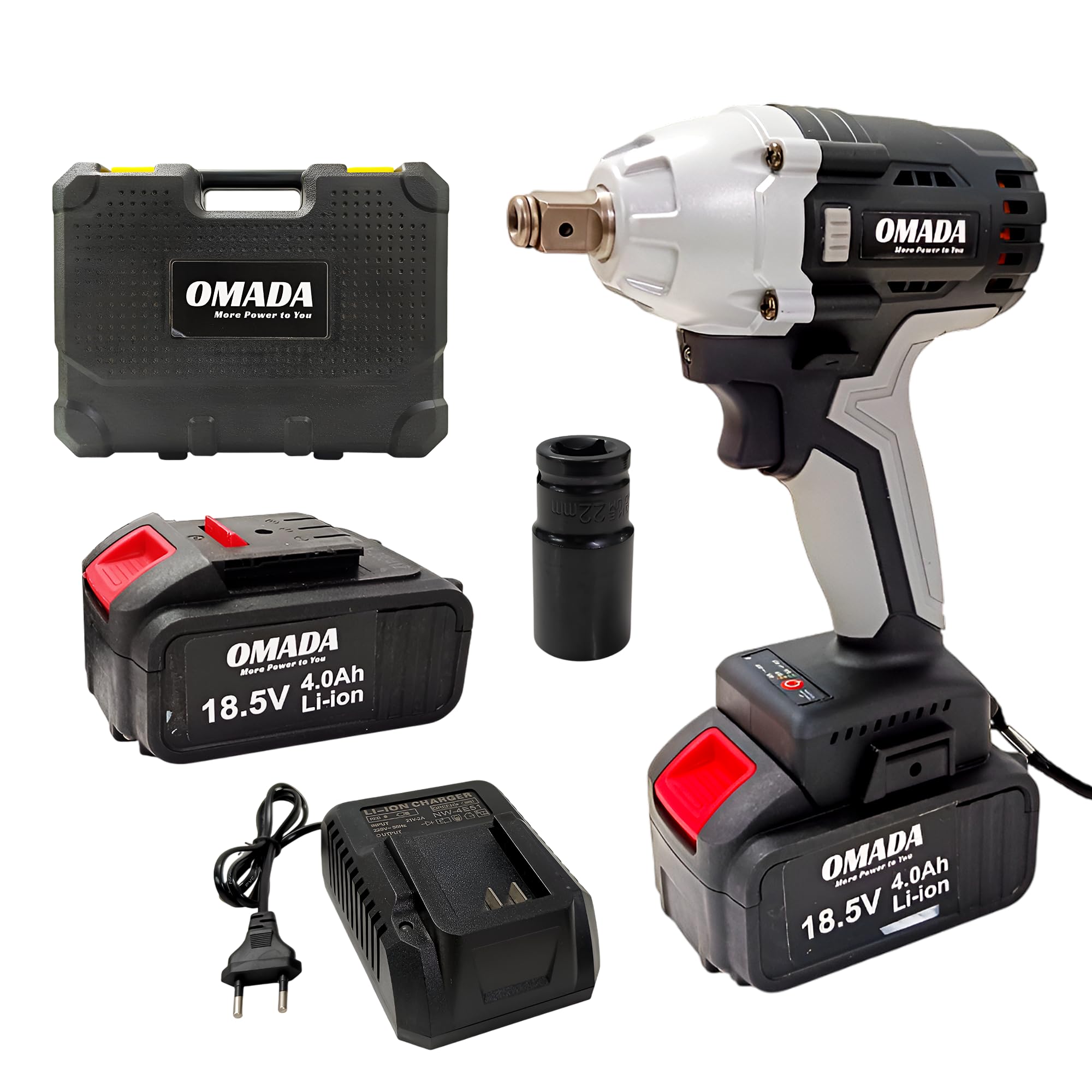 Cordless 18.5V Impact Fixed Square Wrench with 2 Batteries & 1 Charger|Brushless Motor|380Nm Torque|Build-In LED Lights|Forward & Reverse Switch|Ideal for Automotive,Construction & DIY