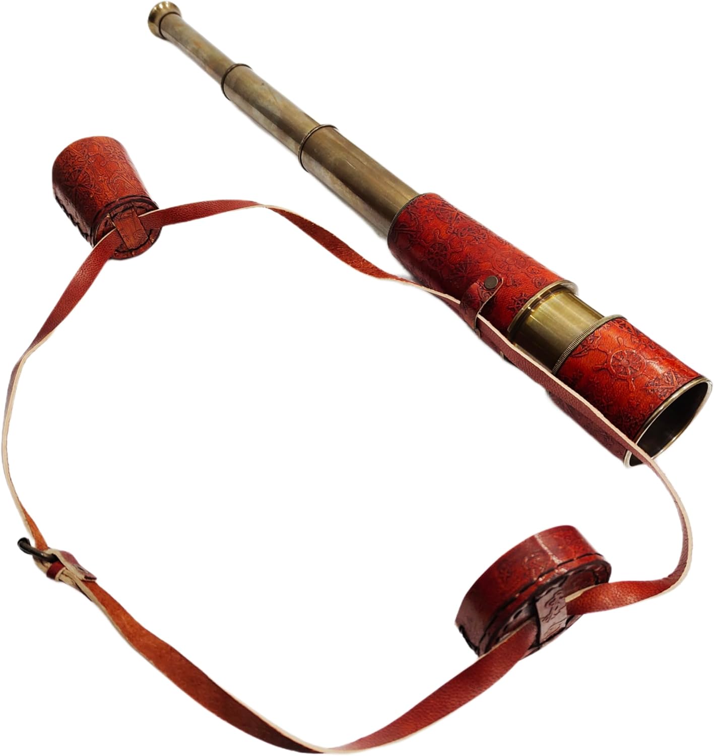 Marine Brass Telescope 18'' Replica Spyglass Nautical Handheld Collectible Functional Vintage Handcrafted Pirate with Imprinted Leather Telescope