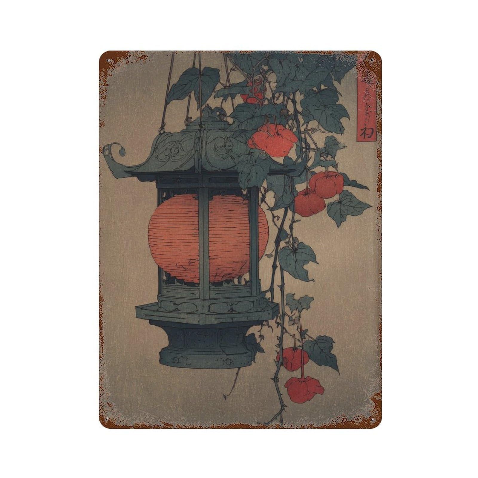 xiaoxiaoshen Japanese Lantern Autumn Fruit. Ukiyo Wall Decor Art Metal Tin Poster Modern Home Decor Art Home Bar Shop Decorations Vintage Sign 40x30cm