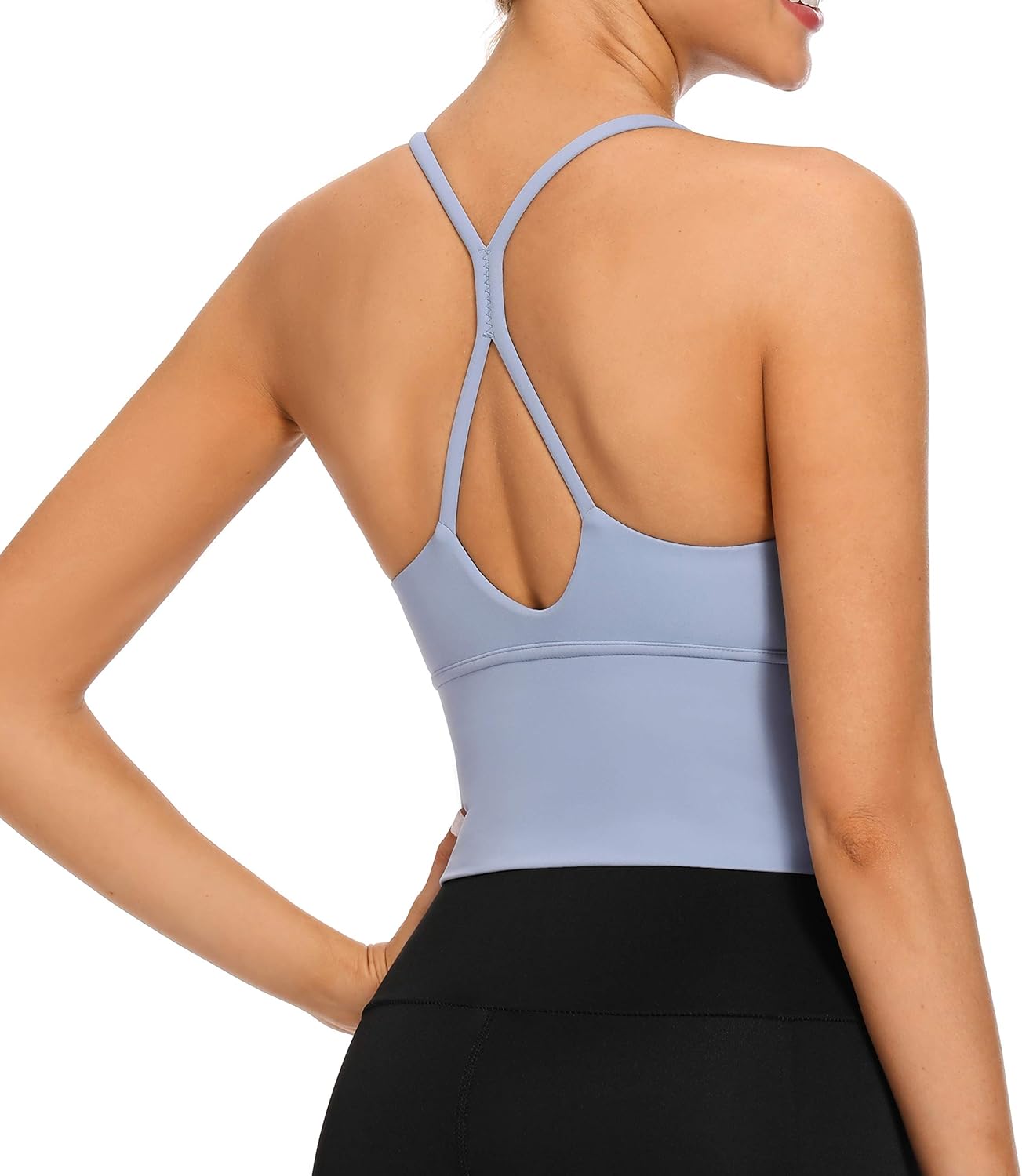 Longline Strappy Padded Sports Bras Workout Running Tank Crop Tops Yoga Gym Fitness Activewear for Women