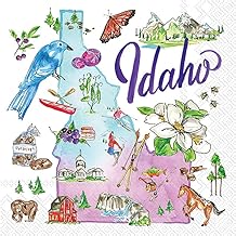 IHR Ideal Home Range Cocktail Napkins Rosanne Beck State Collection Disposable 3-Ply Paper Party Napkin Pack, 5" x 5", Idaho, 20-Count