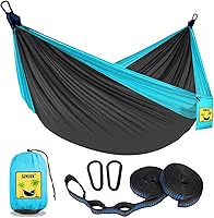 Vista 9 de SZHLUX Hamaca de camping doble y simple portátil con 2 correas para árboles y bolsa de transporte adjunta, ideal para exteriores, interiores, playa