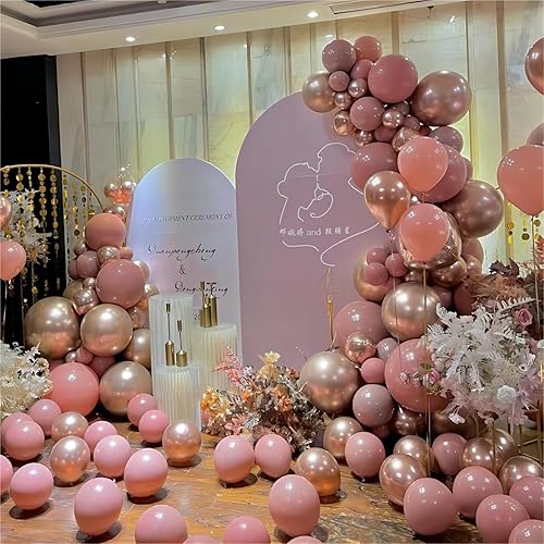 Miniatura 6 de Globos de color oro rosa, 140 globos metálicos de oro rosa de 18, 12, 10, 5 pulgadas, paquete de diferentes tamaños, globos de látex de fiesta para