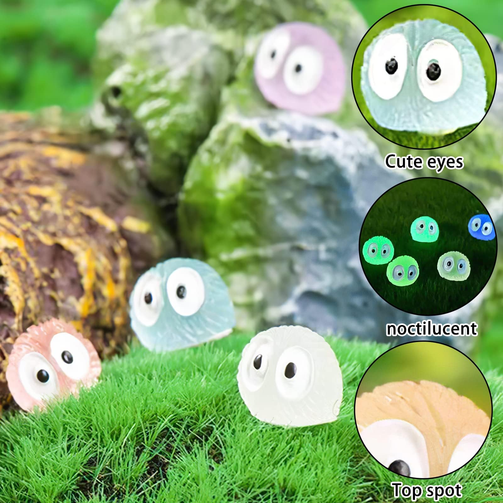 35 Stück Verschiedene Feengarten-Accessoires Figur Waldgeister mit leuchten im Dunkeln Baumelelfen Anime Deko Kodama Garten Dekoration Gartenarbeit, Topfdekoration