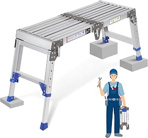 New Upgrade Adjustable Work Platform Step Ladders Support 800 lbs, 33" x12" x20" Non Slip Folding Aluminum Platform Step Stool for Household Office Cleaning & Washing