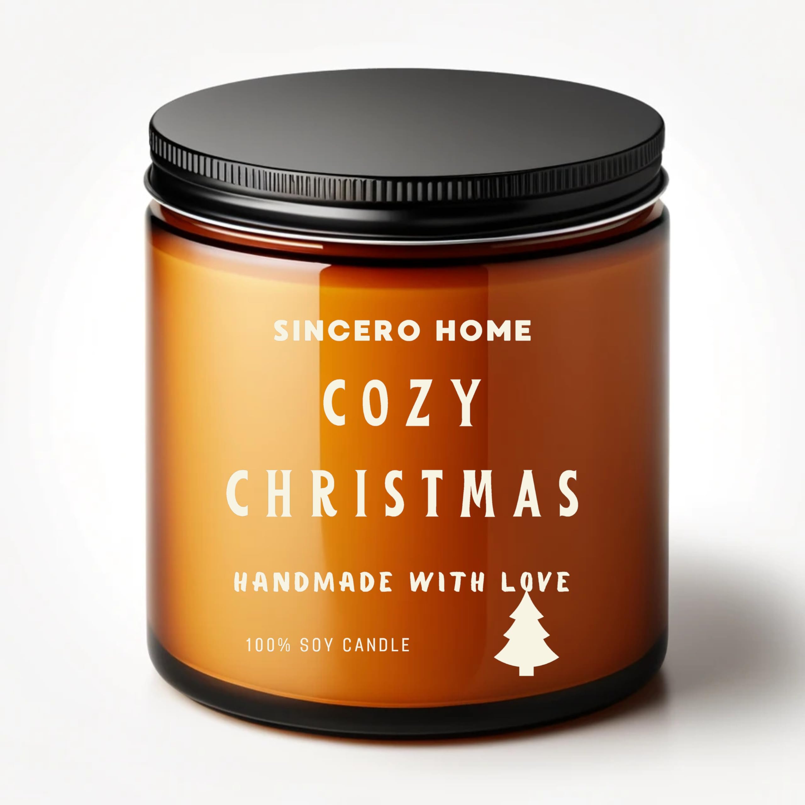 SINCERO HOME Vela Aromática Navideña Cozy Christmas – Aroma Galleta de Jengibre con Mecha de Madera – Vela de Navidad en Frasco Ámbar, Ideal para Regalo
