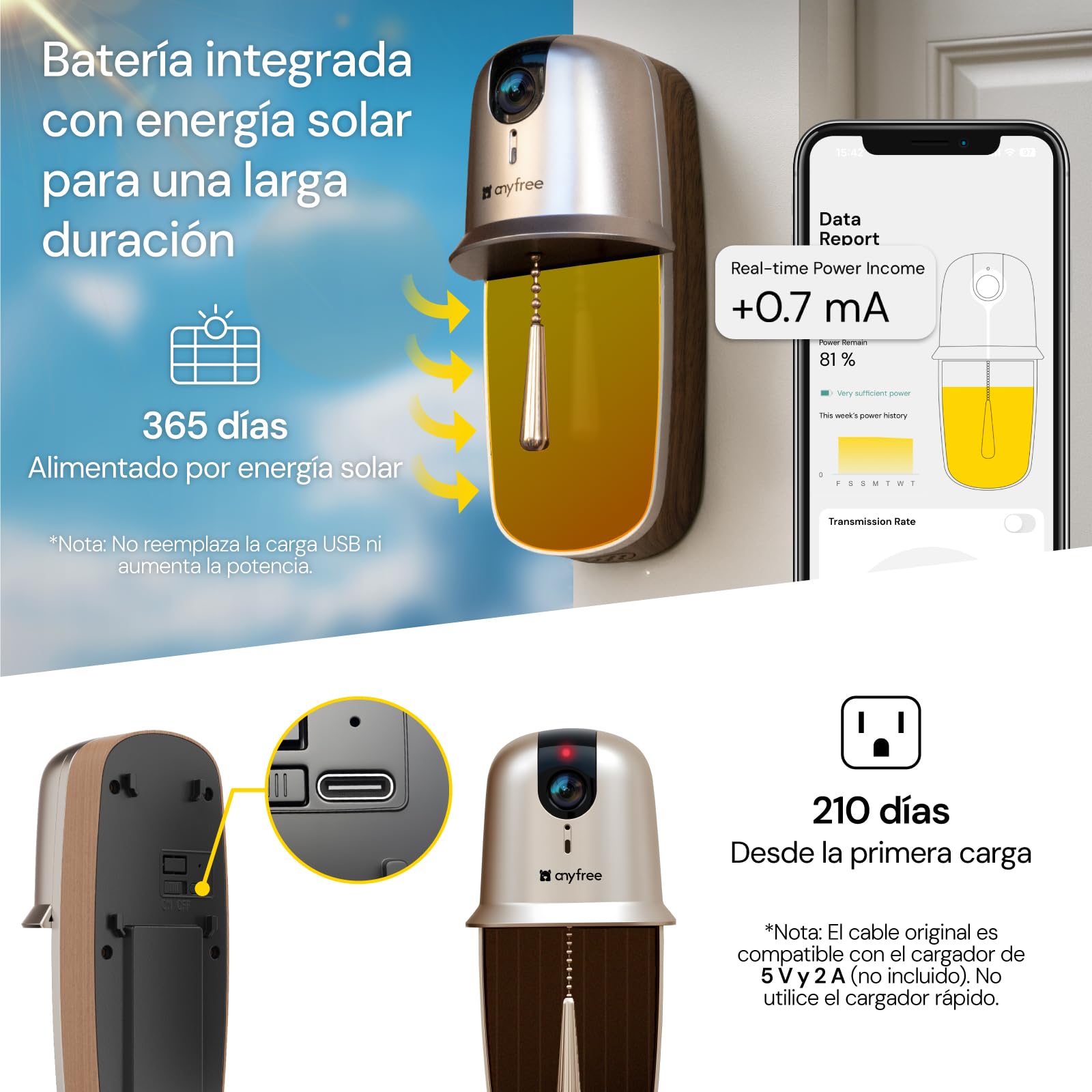 Timbre Inalambrico con Camara Exterior Wifi,Timbre Videoportero Inalámbrico Exterior Impermeable,Detección Humana PIR,Visión Nocturna,Audio Bidireccional,en Tarjeta SD/Nube,Admite Wi-Fi de 2,4/5 GHz