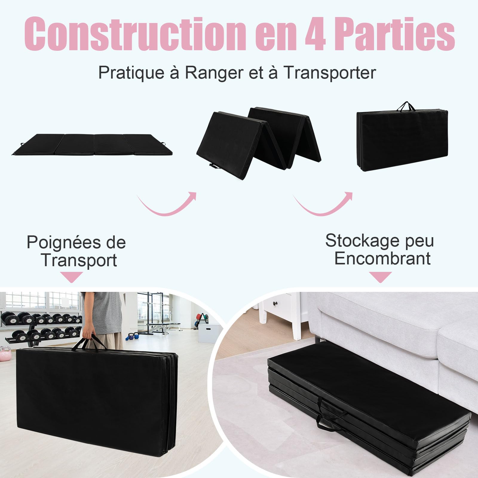 GOPLUS Tapis de Gym Pliable à 4 panneaux, épaisseur de 5 cm, Poignées Portables, Tapis de Tumbling pour les Arts Martiaux/Yoga - Sport