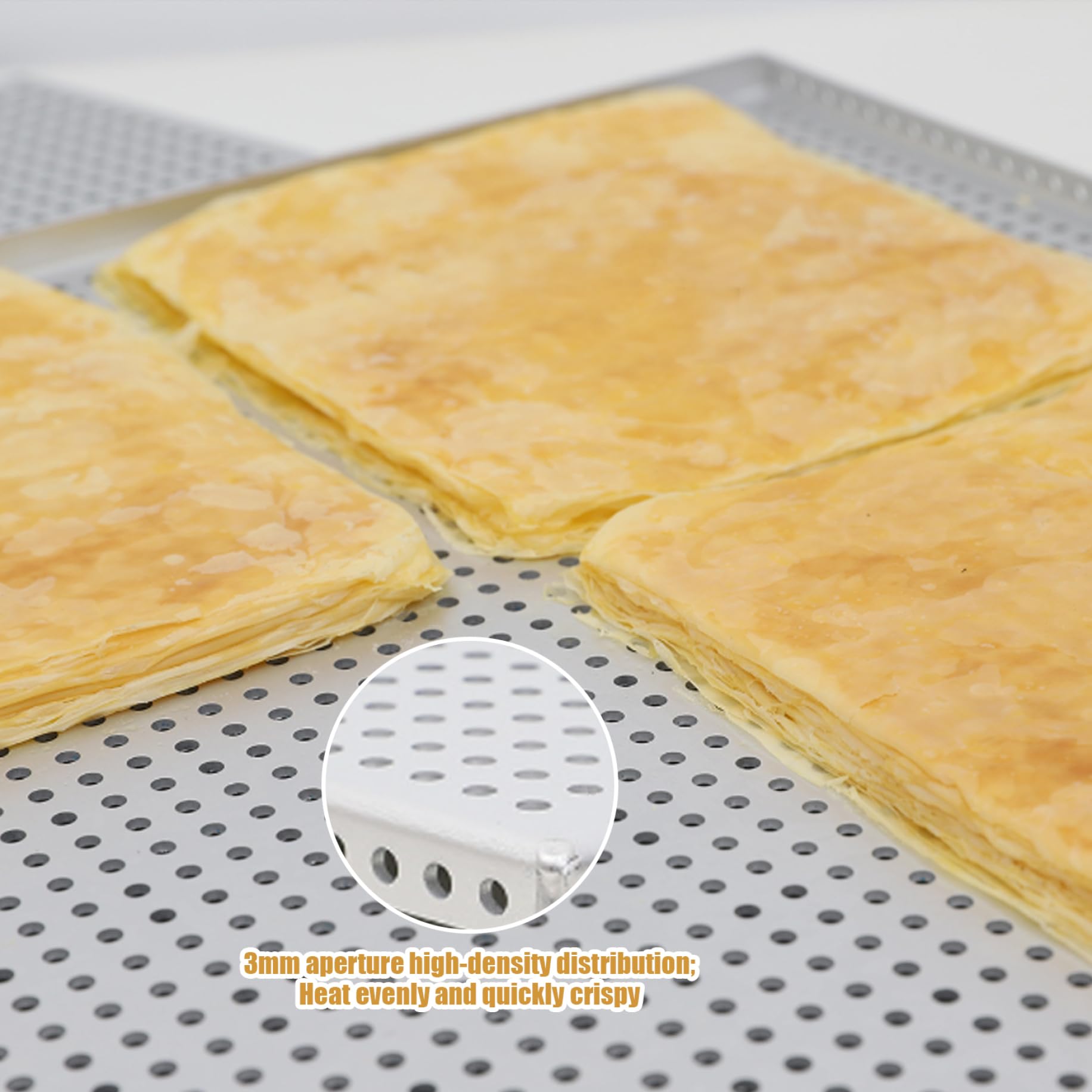 Hojas antiadherentes de hojaldre – 2 bandejas perforadas de aluminio de grado alimenticio de 2 mm de grosor, molde multiusos para postres y carnes, ideal para Mille Feuille y más