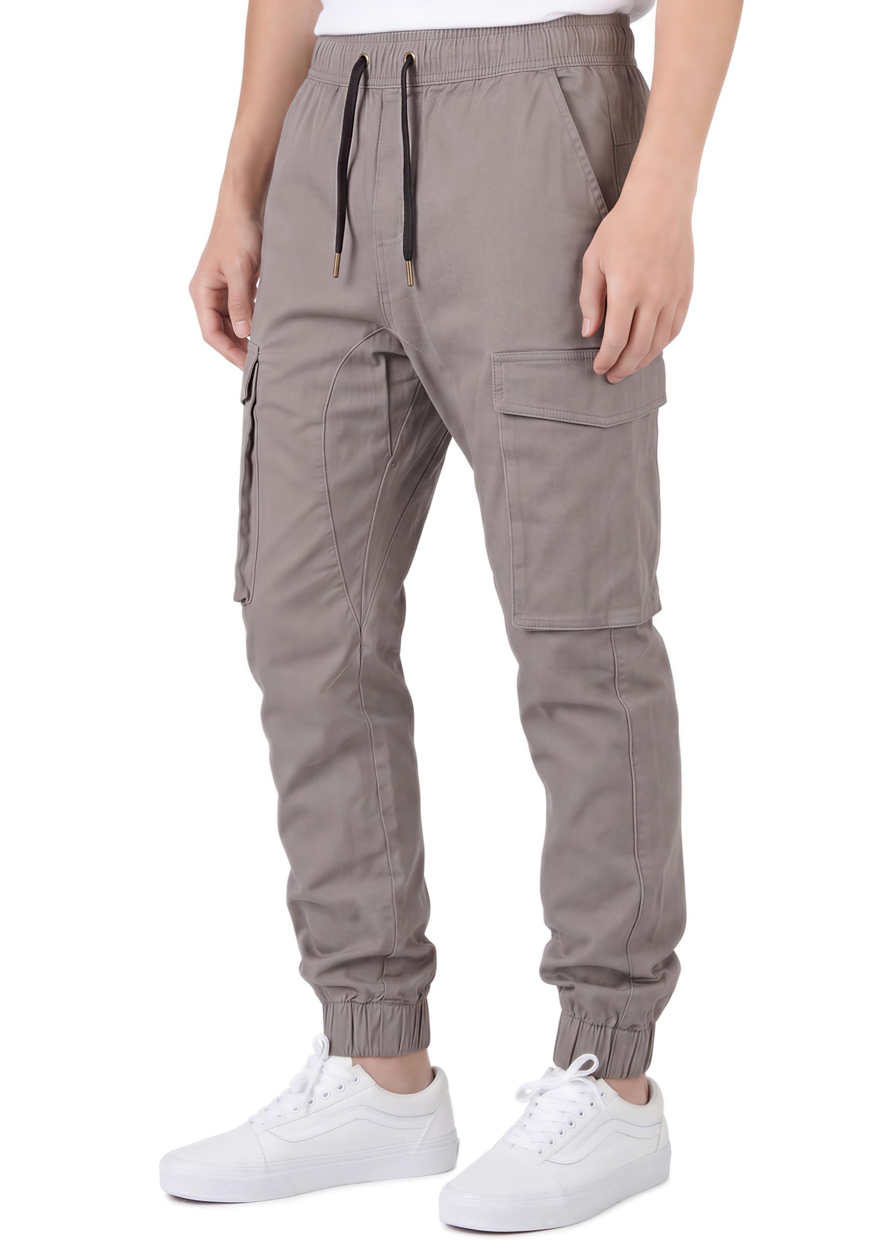 Mens Cargo Pants Elastic Waist Casual Khaki Joggers