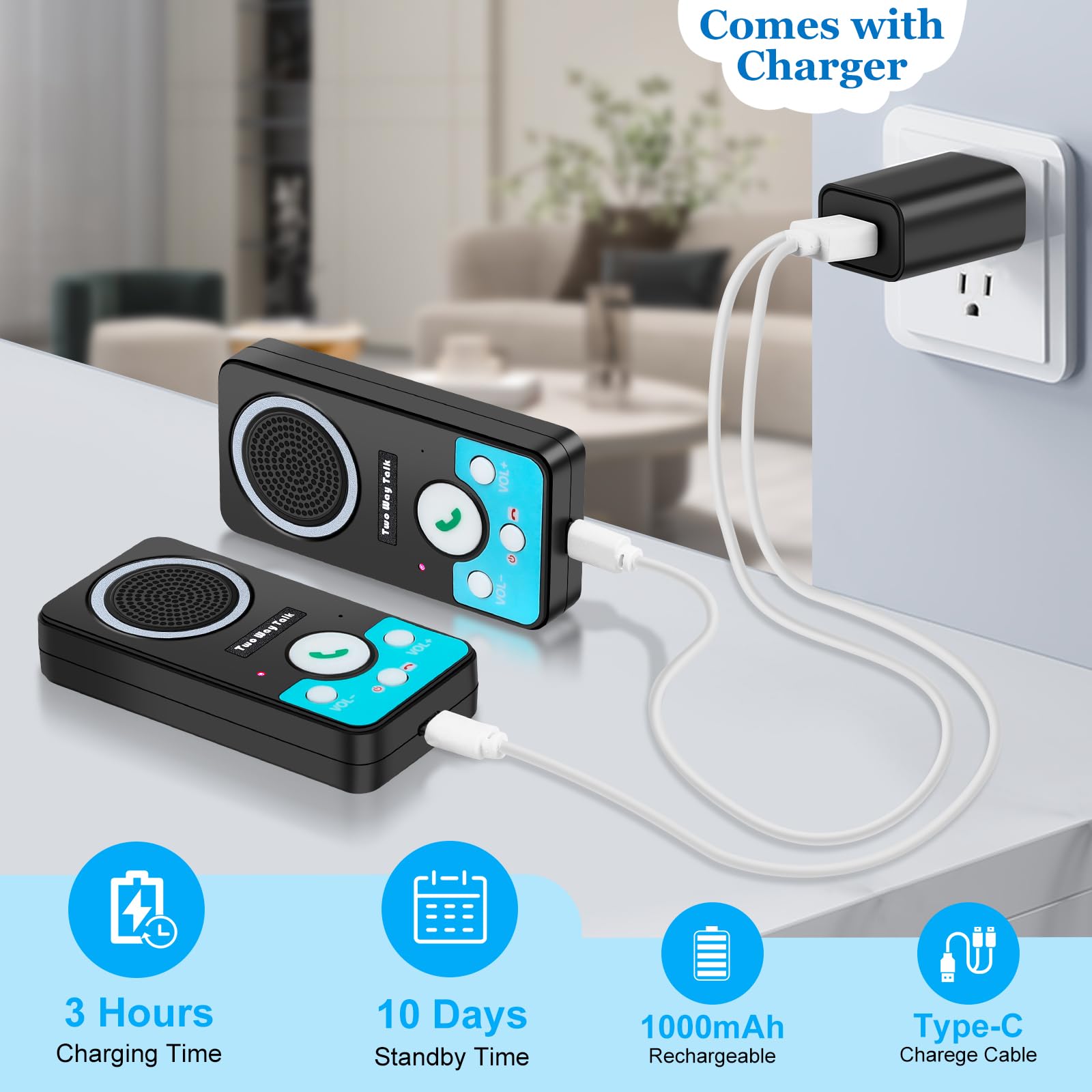 Interfoni wireless per la casa, 2 vie audio vivavoce a lungo raggio, comunicazione stanza a stanza, citofono porta portatile, sistema interfono duplex completo per anziani