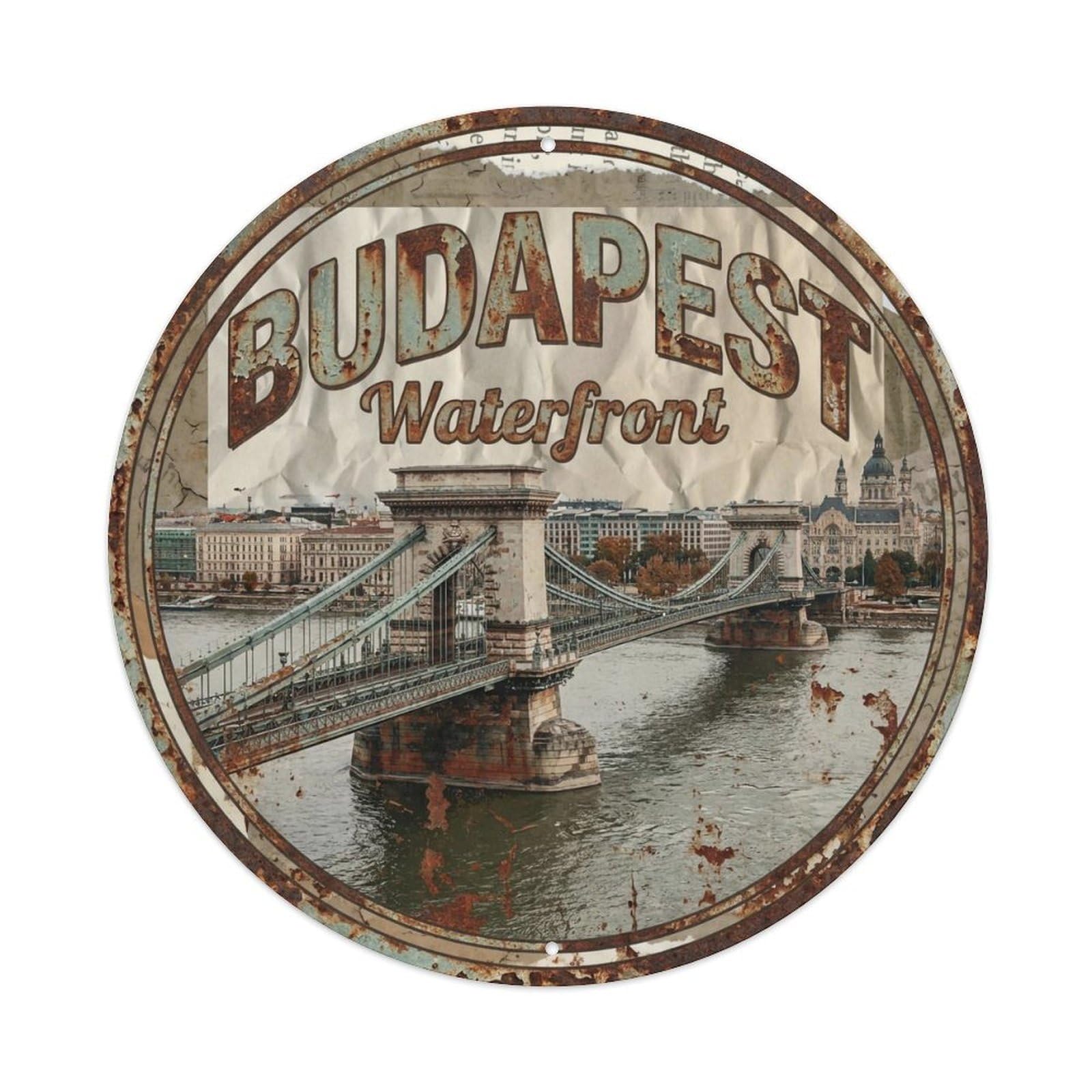 Vintage Travel Budapest Hungary Waterfront Vintage Metal Tin Sign Plaque