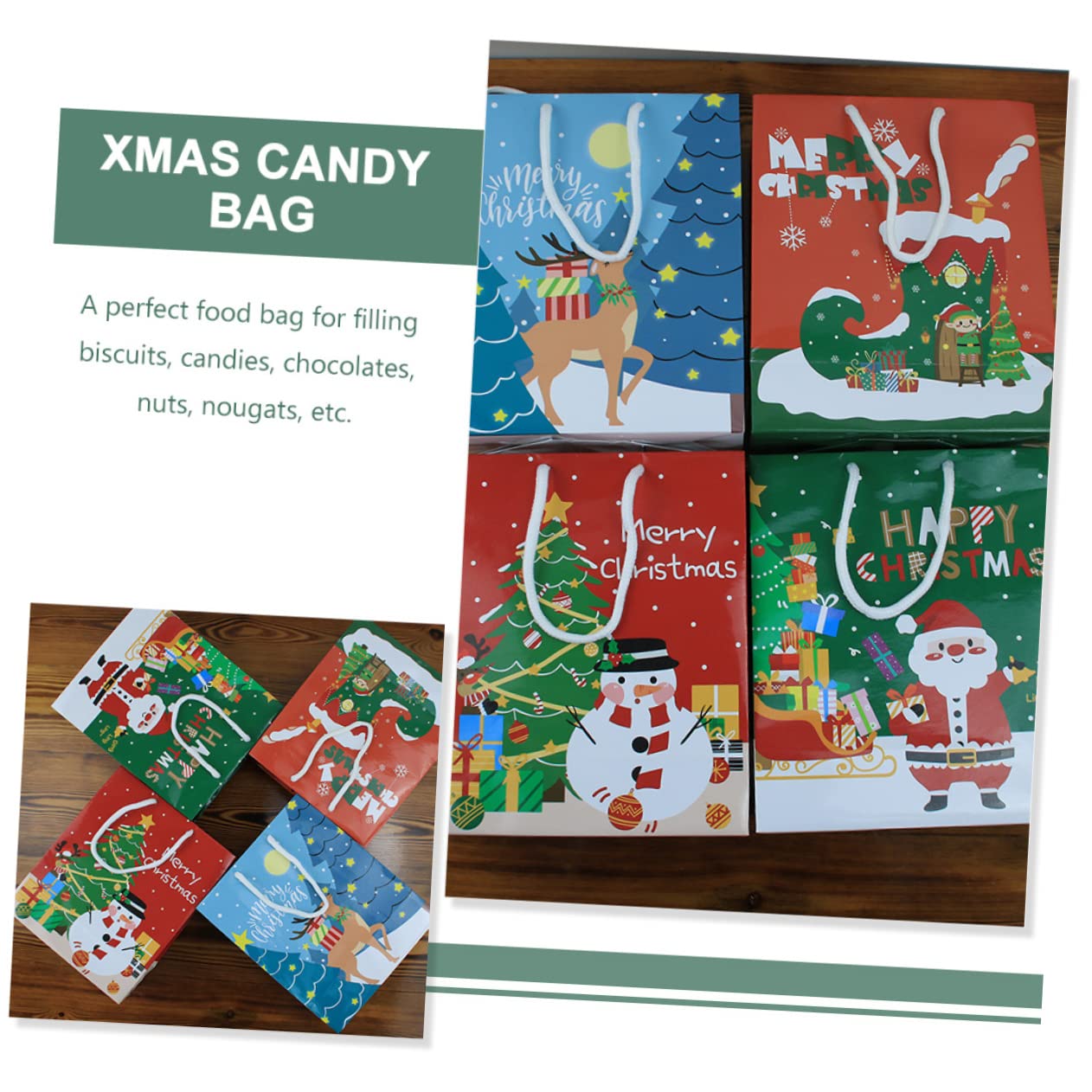 Didiseaon 12pezzi Sacchetti di Natale di Carta per Alimenti Stampa Natalizia per Conservare Biscotti e Caramelle Sacchetti Regalo Decorativi
