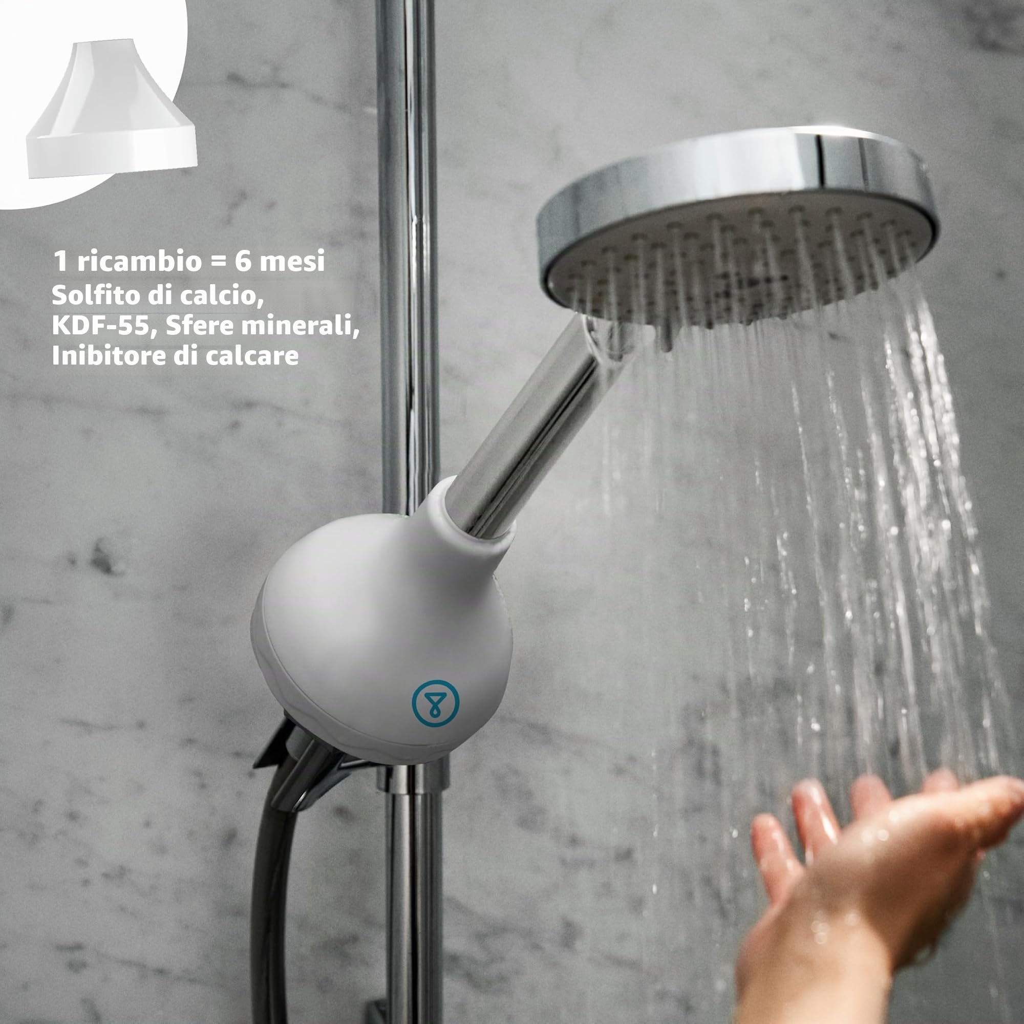 Tappwater ShowerPro - Filtro doccia. Filtro acqua con tecnologia KDF, filtra il calcare, cloro e metalli pesanti. Filtro anticalcare per una pelle morbida e un pelo forte e lucente (Bianco)