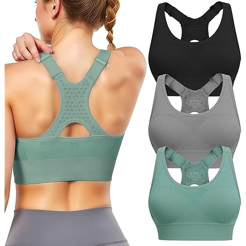 Adjustable Sports Bras for Women: 3 Pack High Support Padded Racerback Sport for Large Bust Workout Running Gym