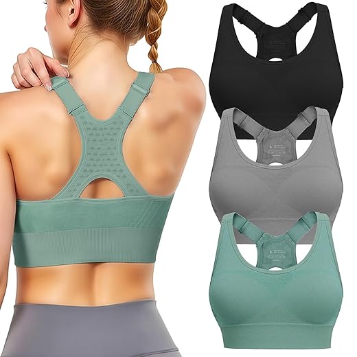 Adjustable Sports Bras for Women: 3 Pack High Support Padded Racerback Sport for Large Bust Workout Running Gym