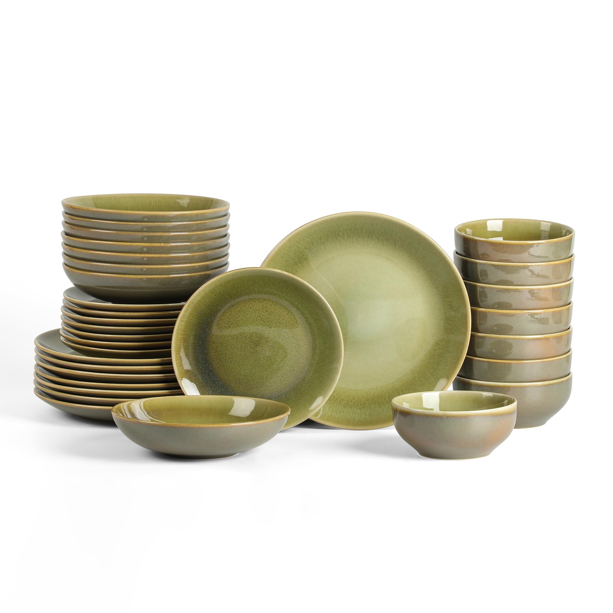 Stone Lain Riley 32-Piece Dinnerware Set Stoneware, Plates and Bowls Set, Dishwasher and Microwave Safe, Dish Set for 8, Green and Blue