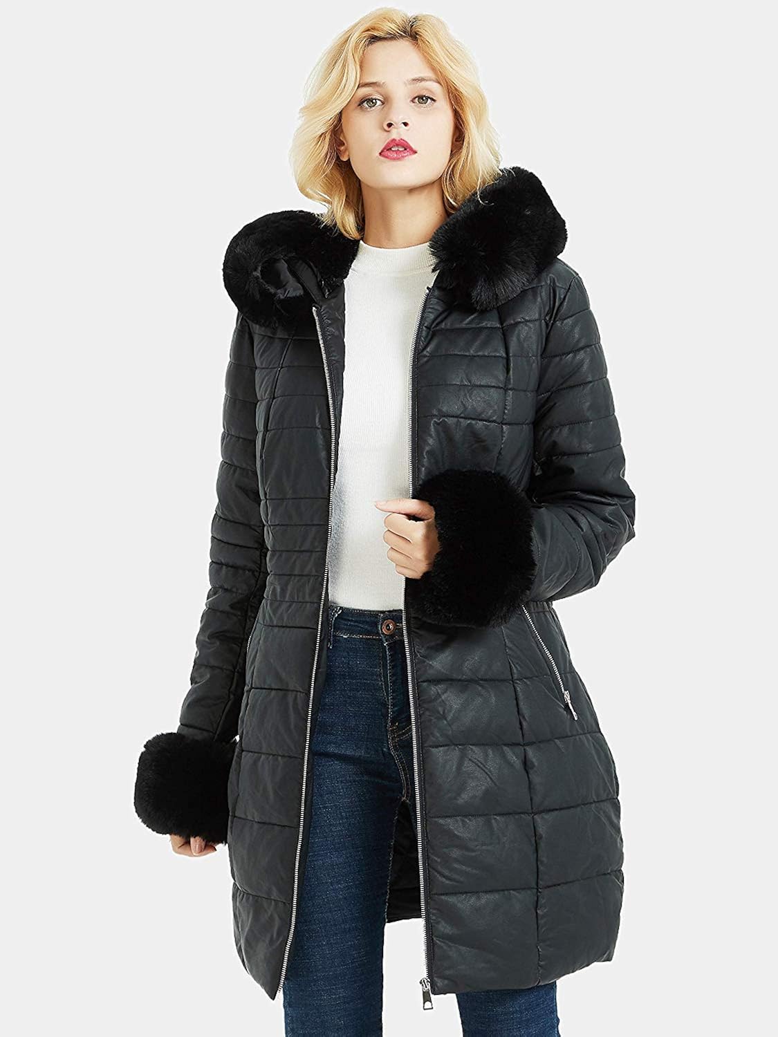 manteau long daim fourrure femme