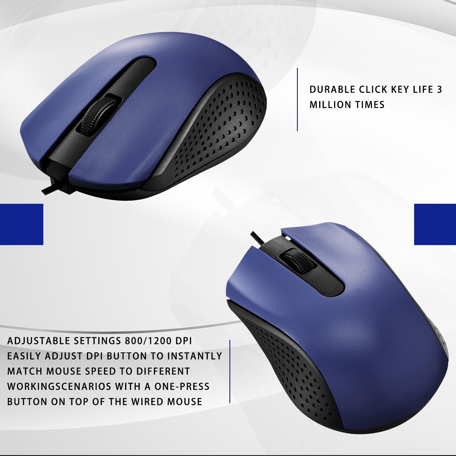 30 Pcs USB Wired Mouse Computer 3 Button Mice Bulk Corded USB Mouse for PC Desktop Laptop Computer Office School Home Classroom Supplies (Blue)