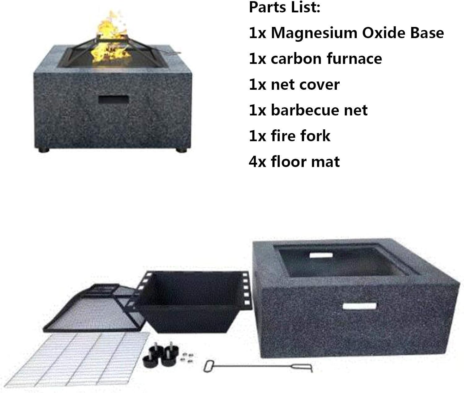Outdoor Fire Pit Bowl Fire Pit with Barbecue Grill 70 cm Steel Fire Bowl with Artificial Stone Trim and Waterproof Cover for Garden Terrace