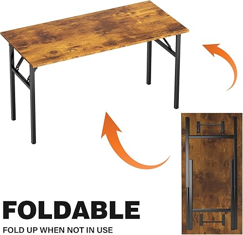 Miniatura 7 de DlandHome - Escritorio plegable para computadora, estación de trabajo, mesa de conferencias, escritorio de oficina en casa, totalmente ensamblado,