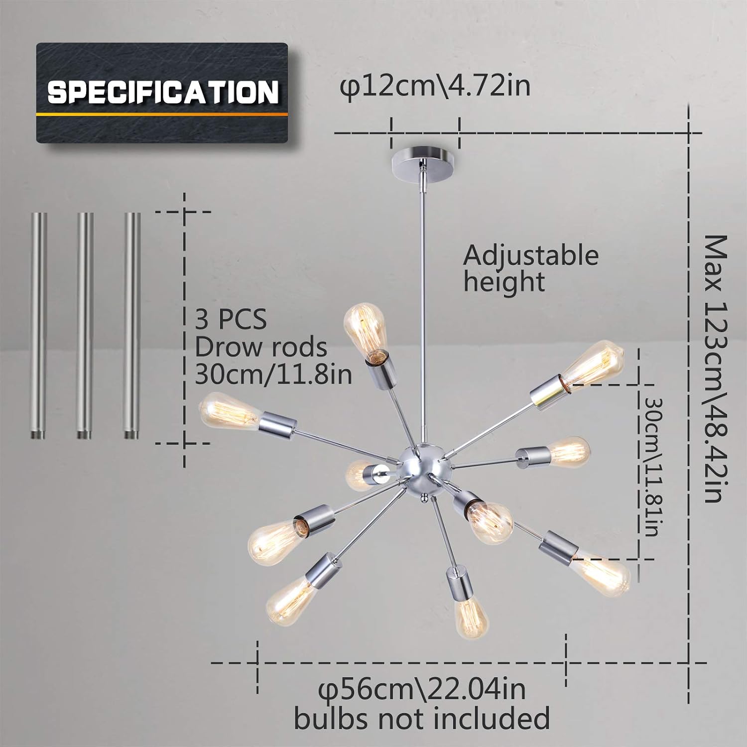 Creative Product Sputnik Chandelier 10 Lights LIGHTESS Sputnik Pendant Light Vintage Chrome Semi Flush Mount Ceiling Light Fixture for Kitchen Dining Living Room, E26 Base (Bulb Not Included) Hottest Sales Sputnik Chandelier 10 Lights LIGHTESS Sputnik Pendant Light Vintage Chrome Semi Flush Mount Ceiling Light Fixture for Kitchen Dining Living Room, E26 Base (Bulb Not Included)