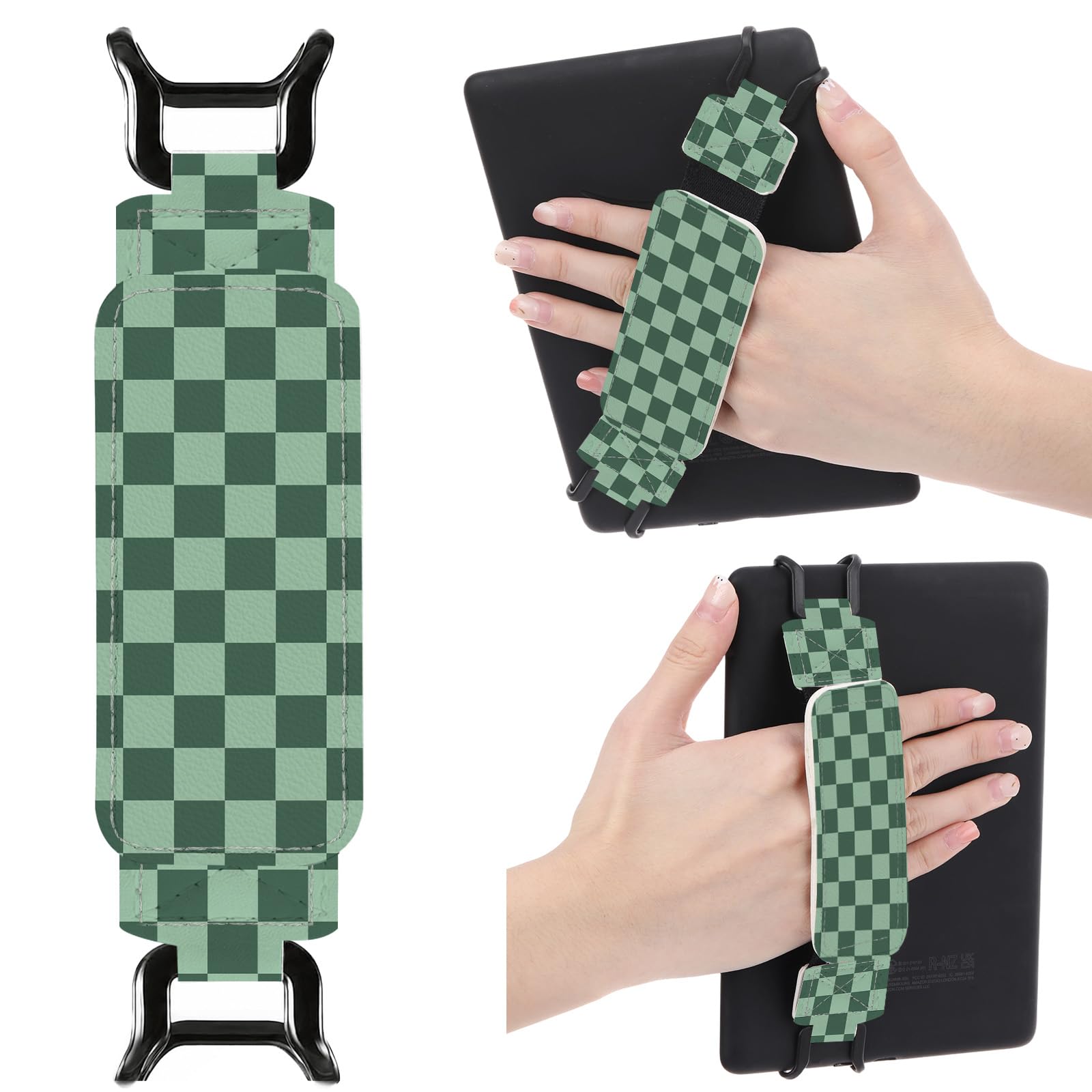Handschlaufe-Zubehör für Kindle, grün karierter Fingergriff für 15,2–20,3 cm (6 - 8 Zoll) Paperwhite 11. / 12. Generation/Kobo/Sony/Lenovo/iPad Mini Ereader E-Book Tablet, hohe Elastizität