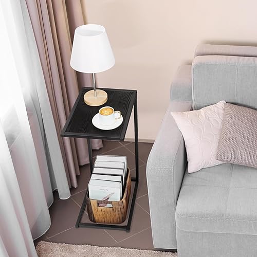 Miniatura 9 de FAGIGY Juego de mesa auxiliar en forma de C, mesas C para sofá, mesa auxiliar de aperitivos para sofá, mesas de sofá que se deslizan debajo, mesa de