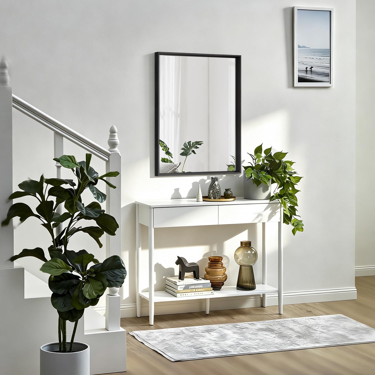 AAZZKANG Specchio nero da parete rettangolare in metallo, 50 x 40 cm, decorativo da parete per camera da letto, bagno, soggiorno, verticale o orizzontale