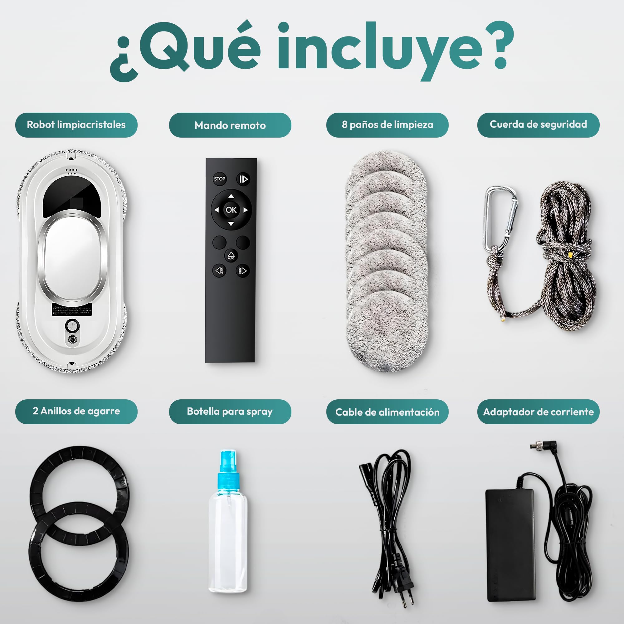 JUPPLIES Robot Limpiacristales Electrico 90W con Succión 5600Pa – Limpia Cristales para Ventanas con 3 Modos Automaticos, Control Remoto y Sistema Anticaida – Silencioso, 4min/m²